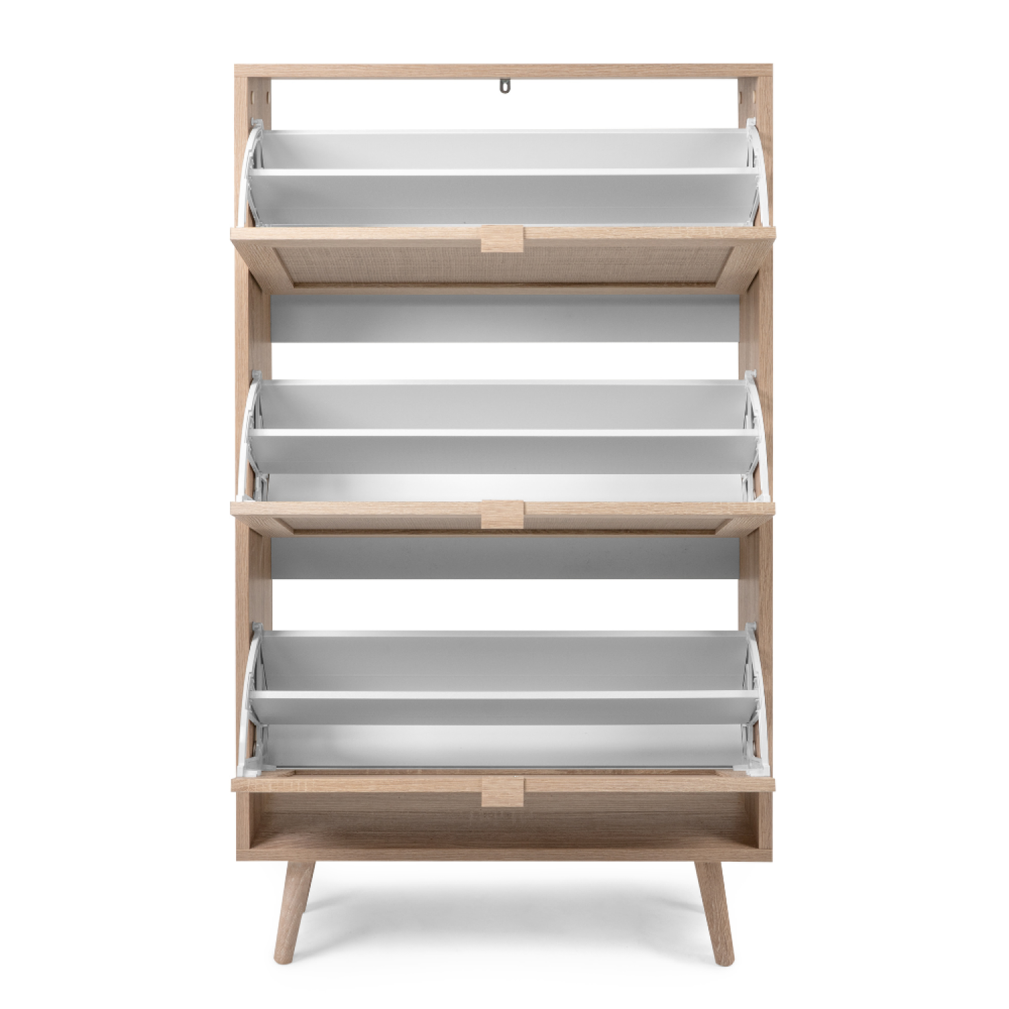 Voir la diapositive 3 : CONCEPT USINE Meuble à chaussures en bois 3 tiroirs effet cannage TIVAT