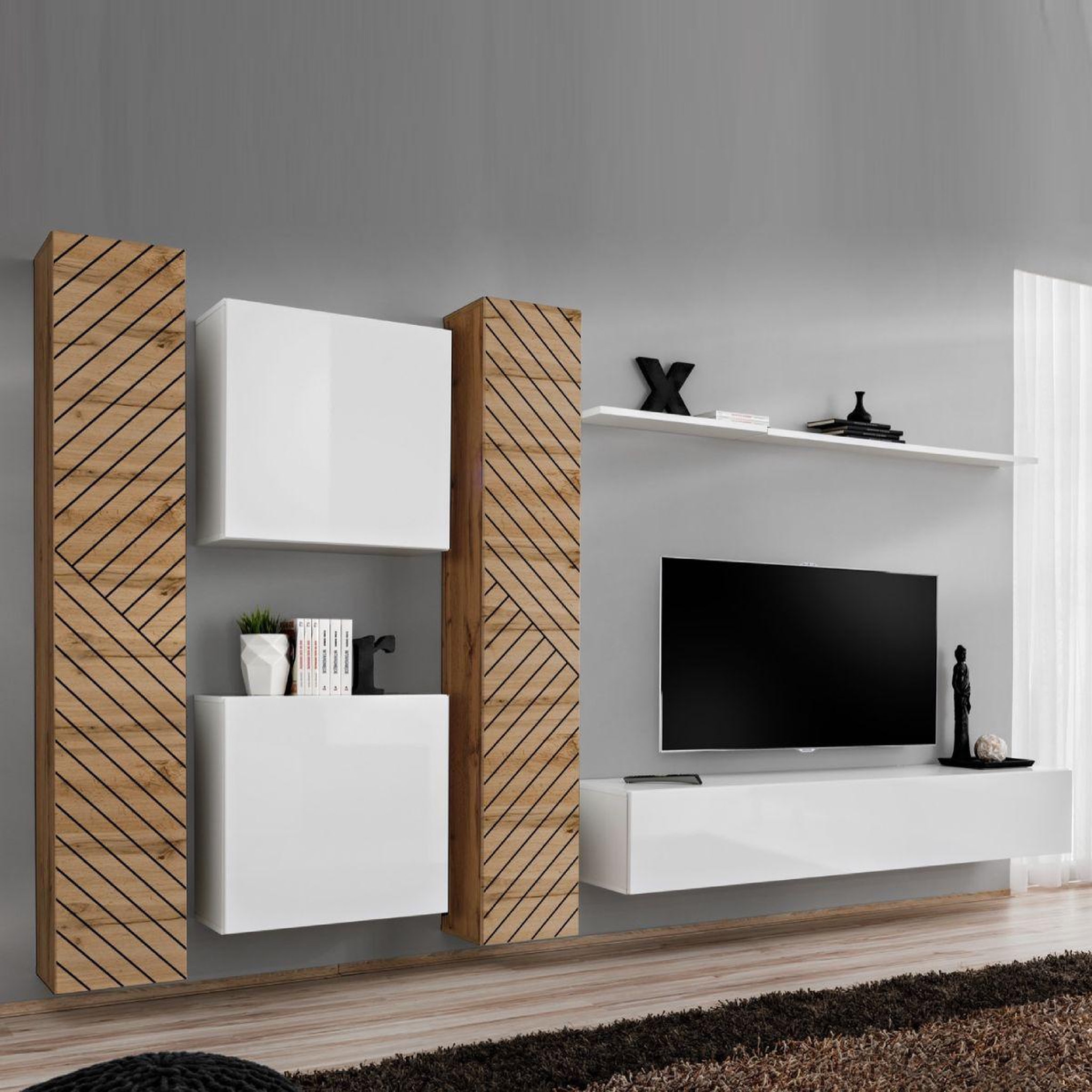 Paris Prix Ensemble meuble tv  switch lamel vi  330cm blanc & naturel