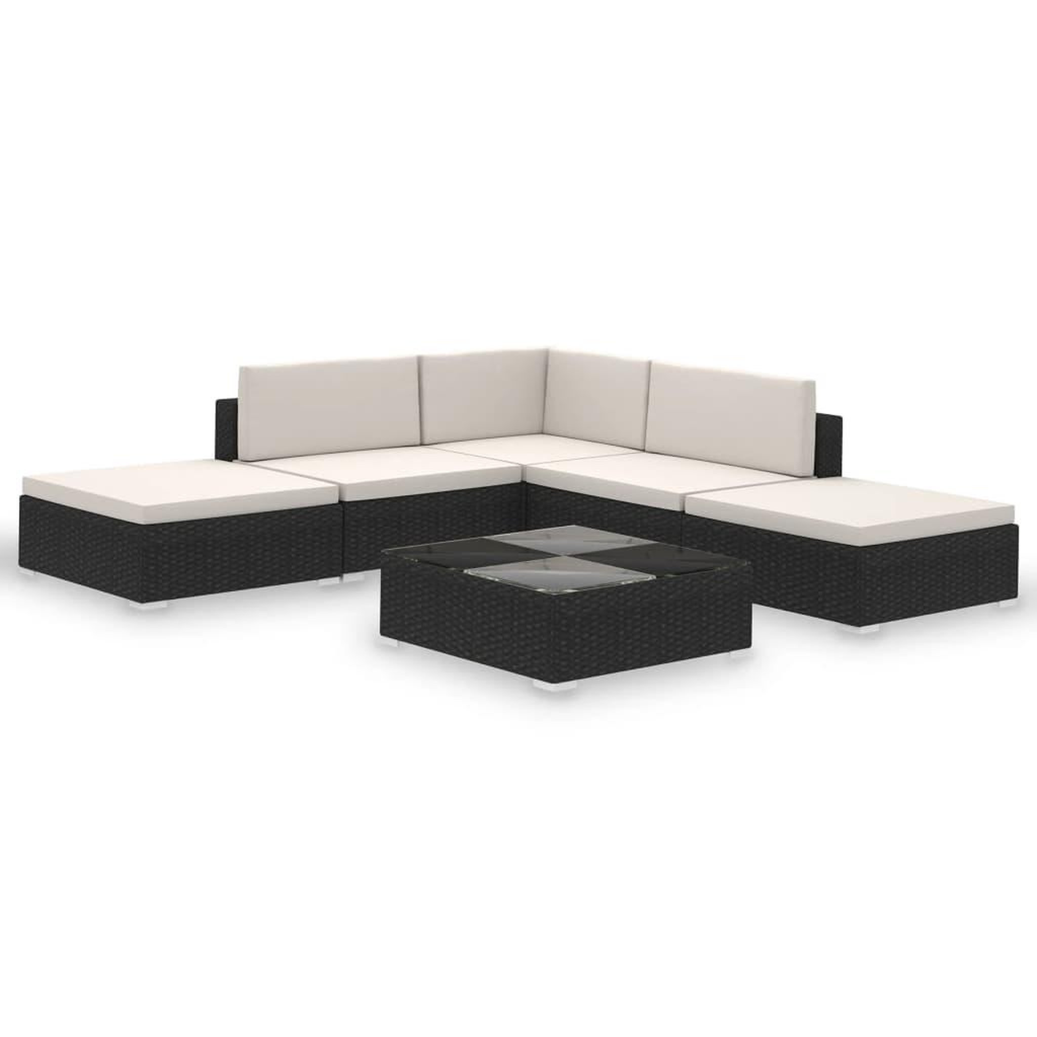 Voir la diapositive 2 : VIDAXL Salon de jardin 6 pcs avec coussins Resine tressee Noir