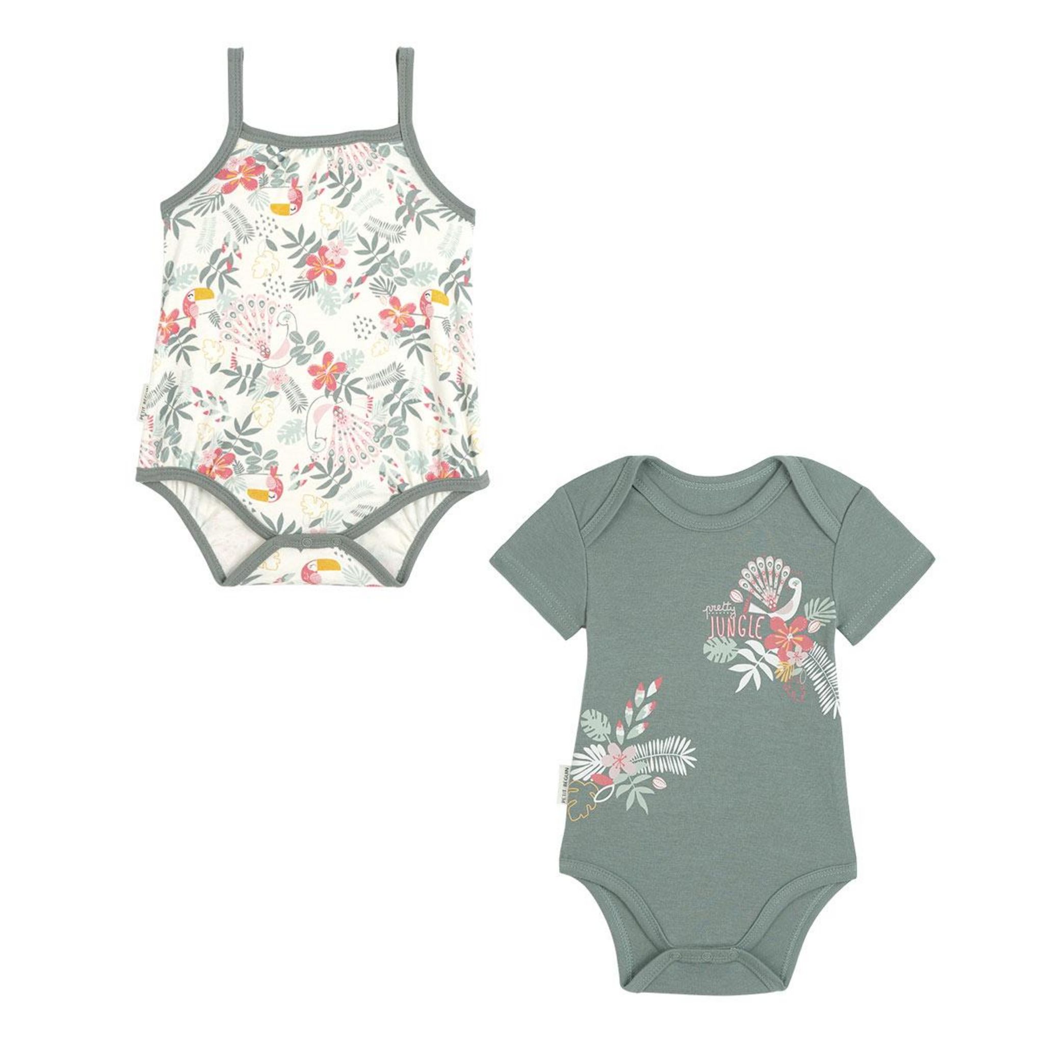 Lot De 2 Bodies Bébé Manches Longues Petit Béguin - Motif Sora (écureuil), Tons écru Et Vieux Rose - 95% Coton, 5% élasthanne