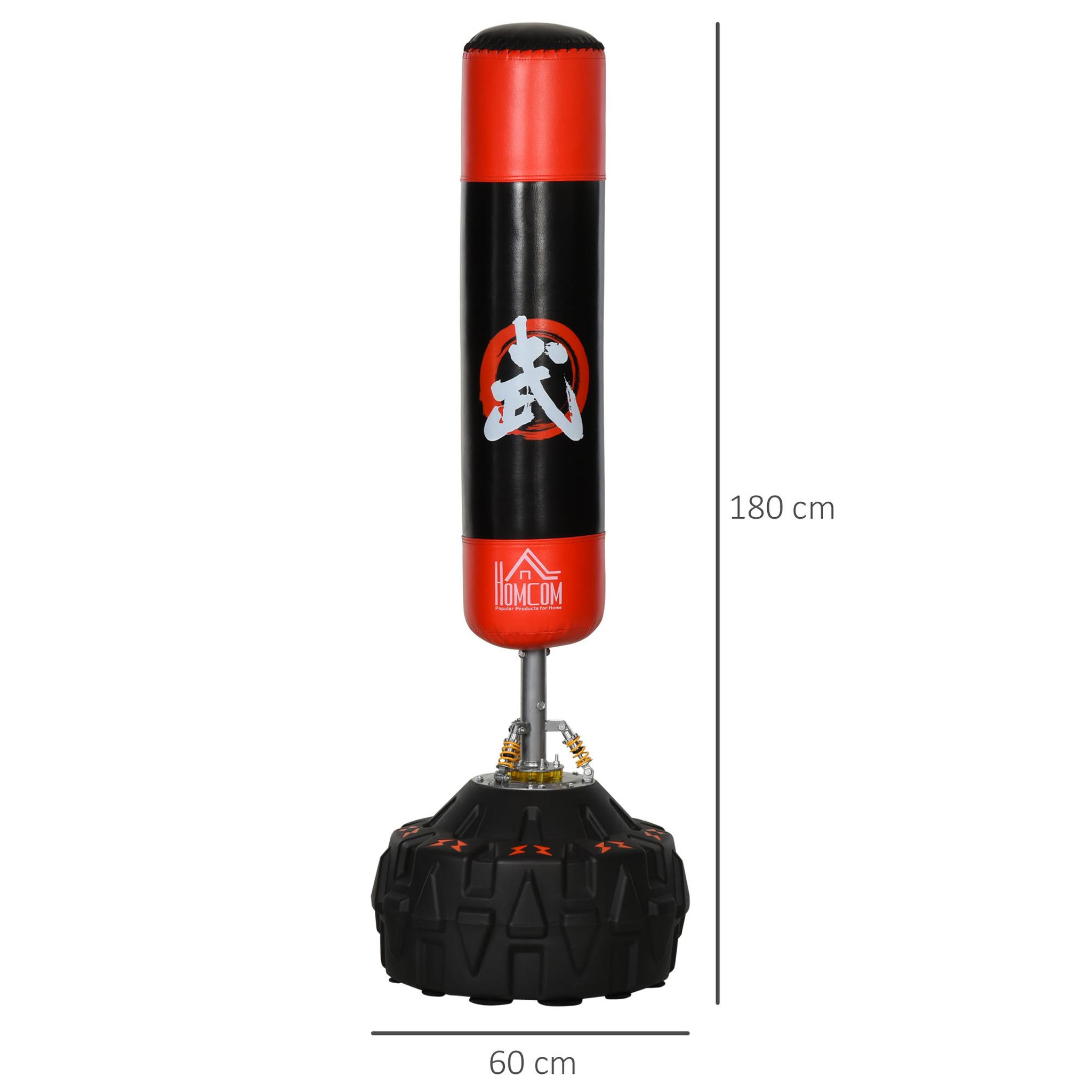 Voir la diapositive 3 : HOMCOM Sac de frappe boxe autoportant punching ball Ø 60 x 180 cm ventouses antidérapantes amortisseurs noir rouge