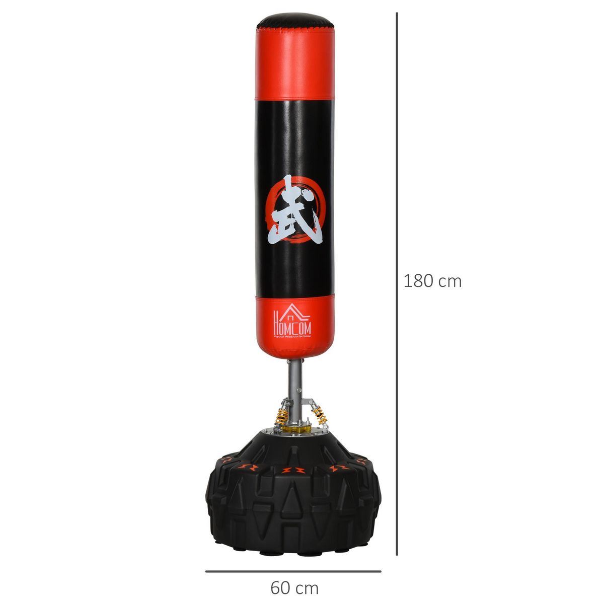 HOMCOM Sac de frappe boxe autoportant punching ball Ø 60 x 180 cm ventouses antidérapantes amortisseurs noir rouge