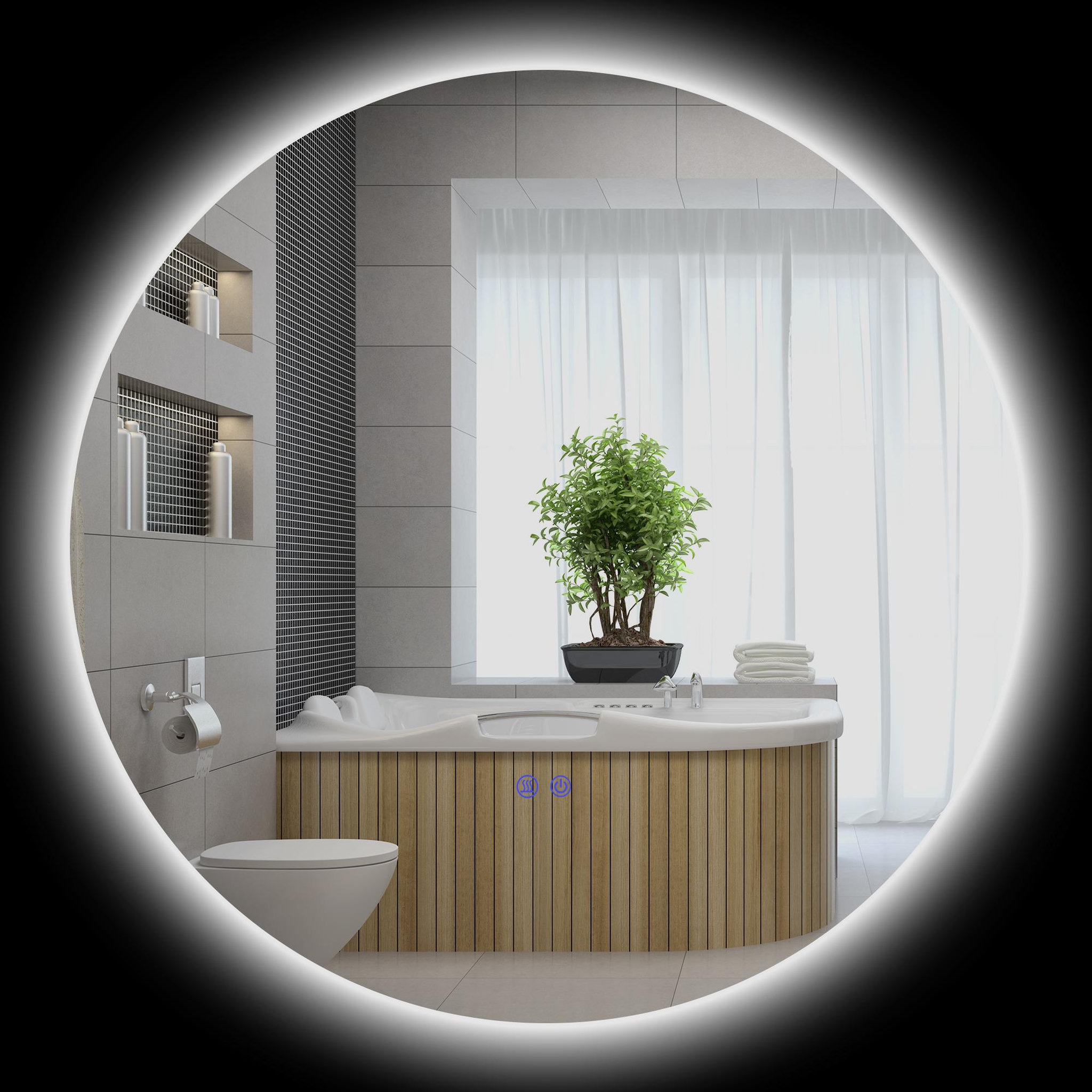 KLEANKIN Miroir rond lumineux led réglable de salle de bain dia. 80 cm interrupteur tactile fonction antibuée gris