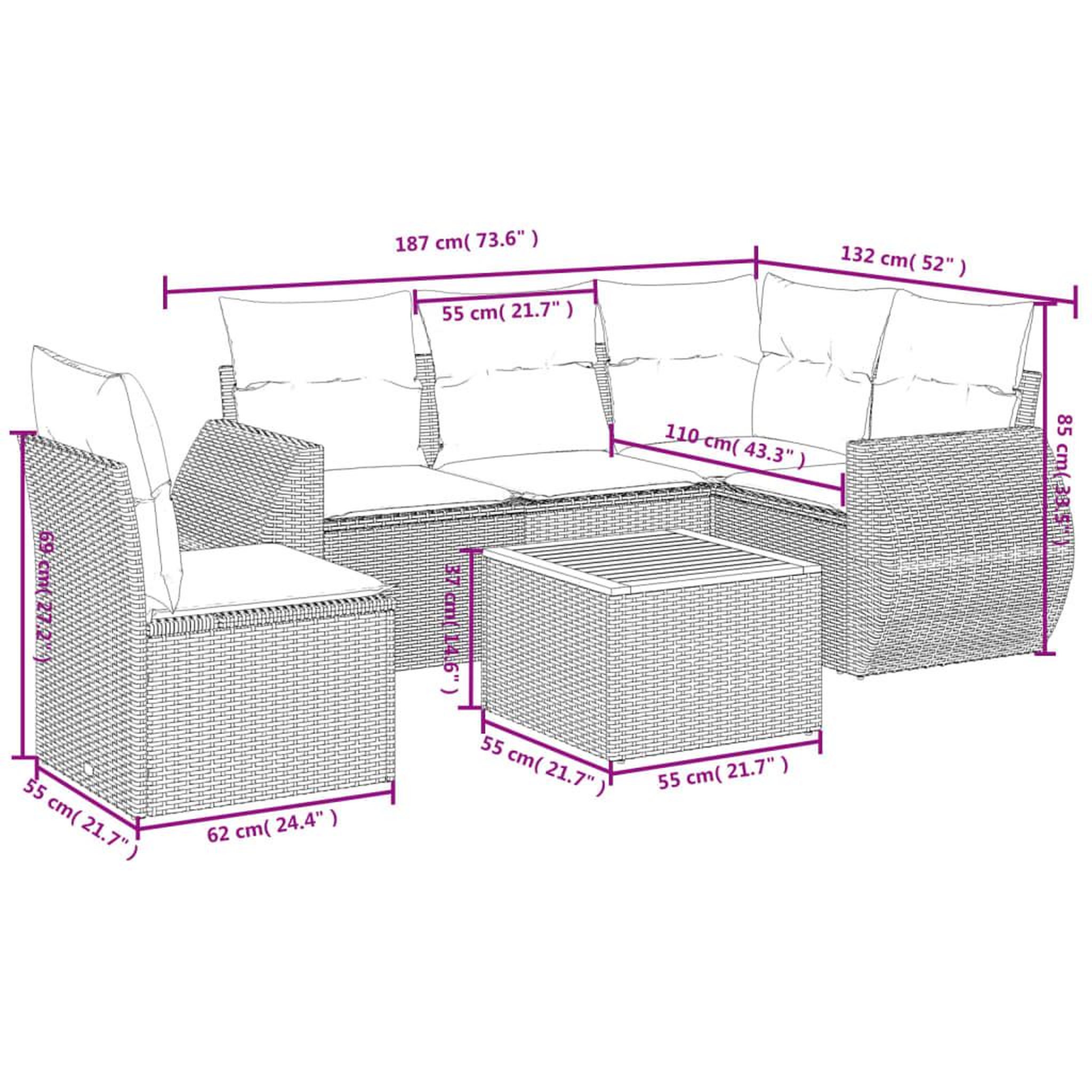 Voir la diapositive 4 : VIDAXL Salon de jardin 6 pcs avec coussins gris resine tressee