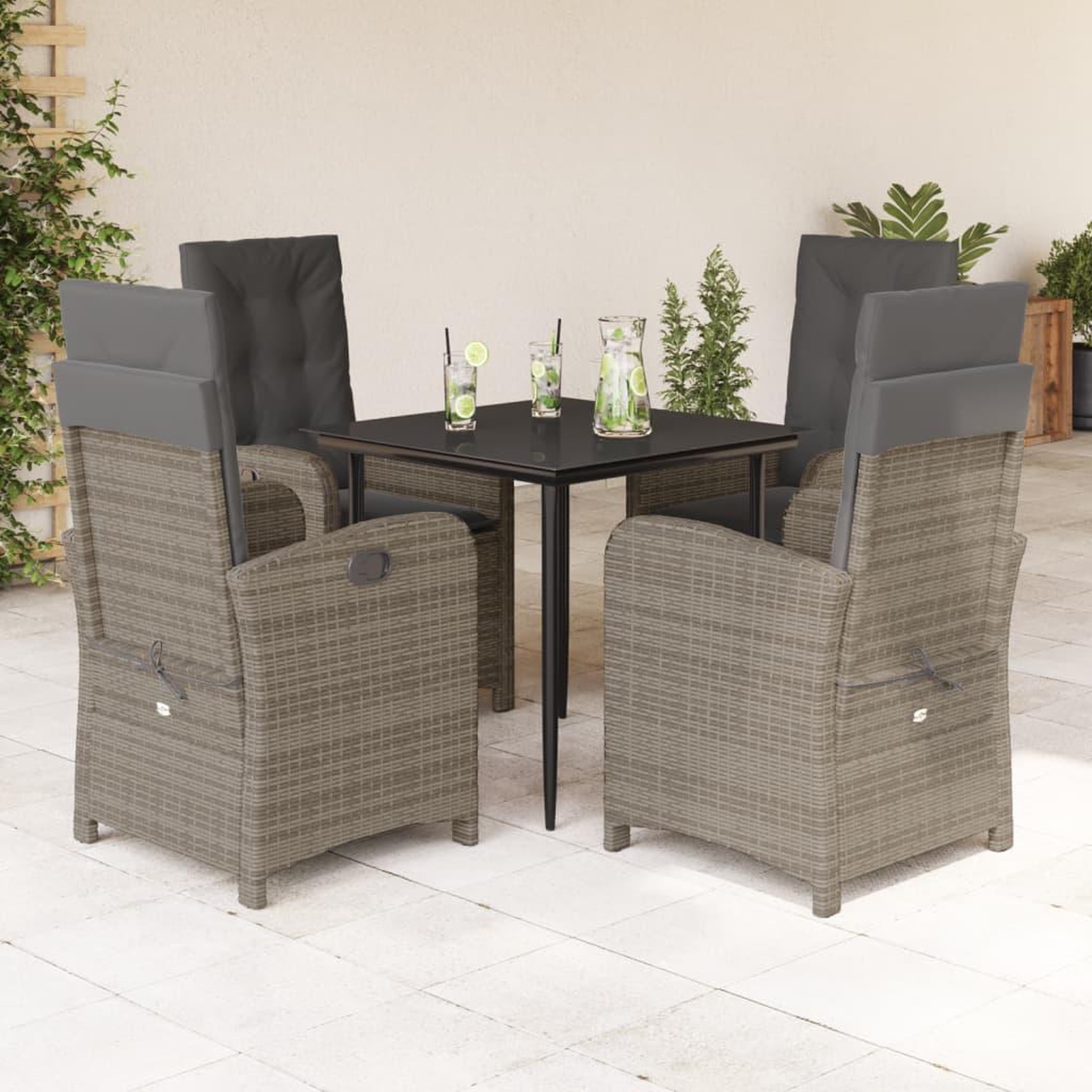 VIDAXL Ensemble a manger de jardin 5 pcs coussins gris resine tressee
