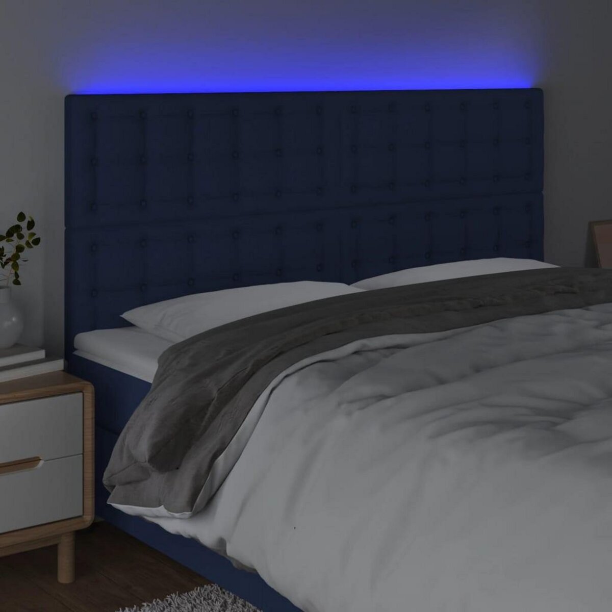 VIDAXL Tete de lit a LED Bleu 160x5x118/128 cm Tissu
