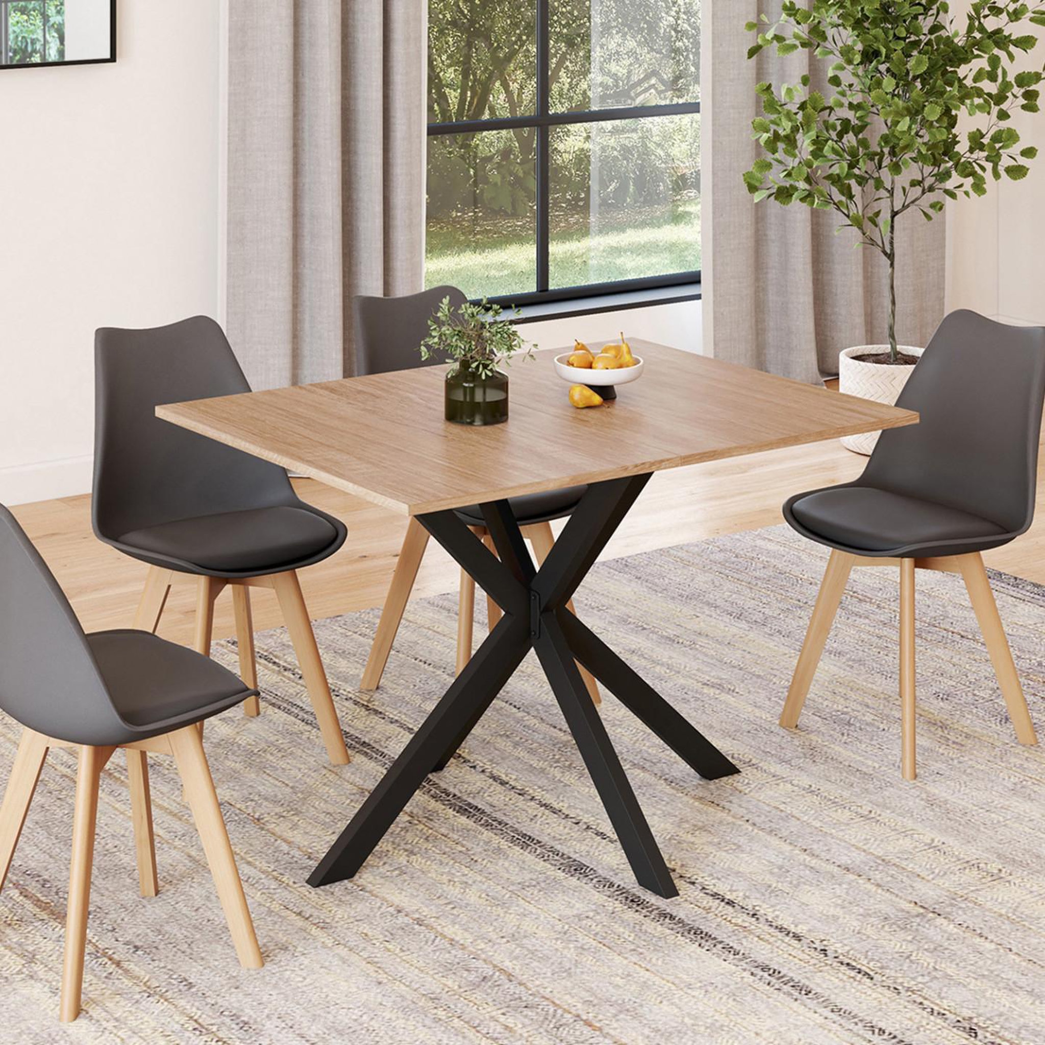 Voir la diapositive 2 : ID MARKET Table à manger rectangle alix 6 personnes pied araignée bois et noir 110 cm