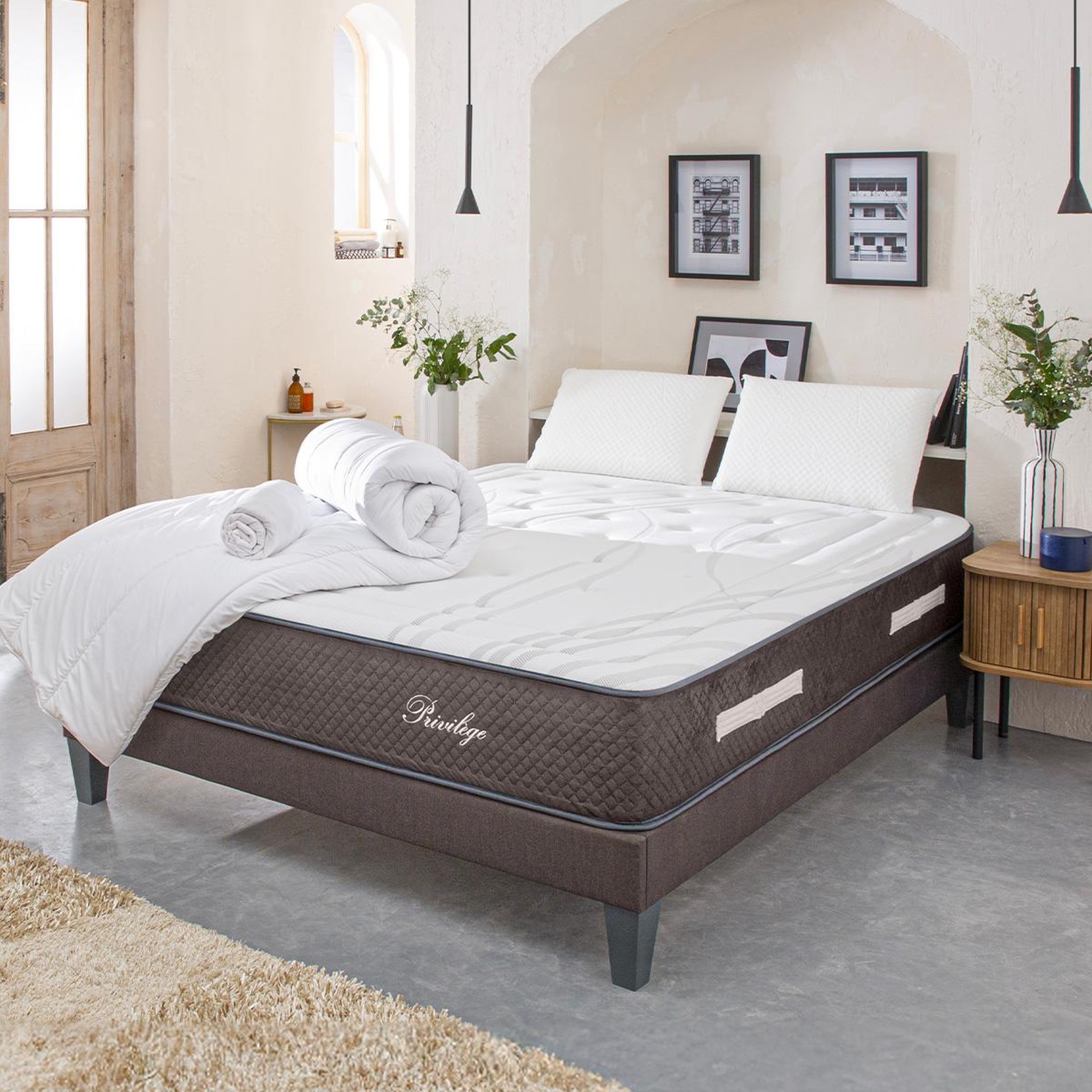 Voir la diapositive 3 : BELLECOUR Bellecour literie | pack prêt à dormir privilege | matelas ressorts ensachés + sommier + accessoires