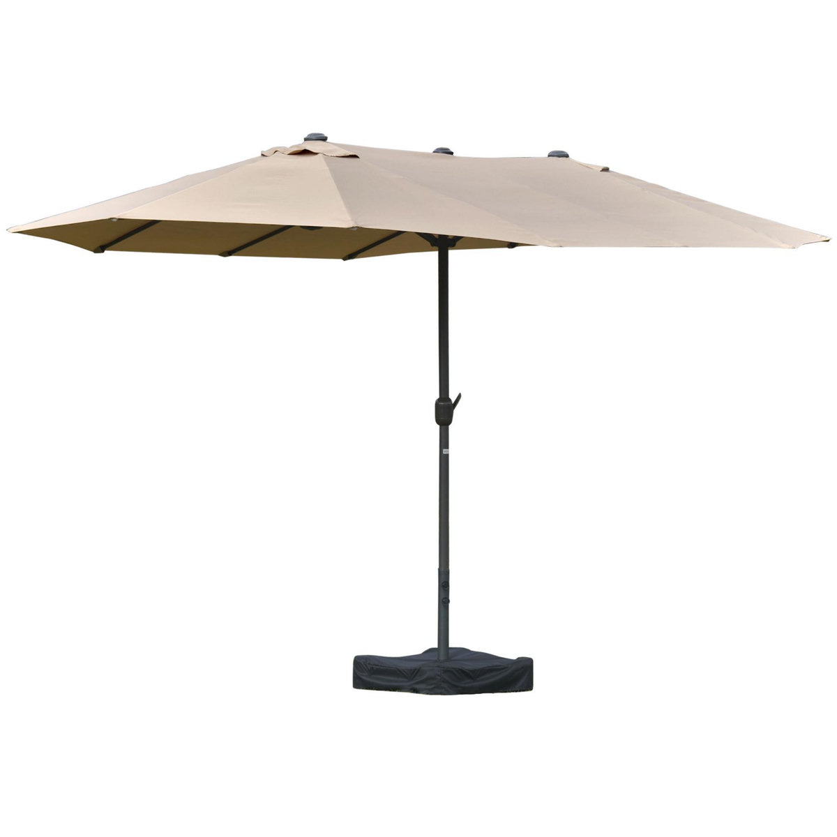 OUTSUNNY Parasol de jardin XXL dim. 4,6L x 2,7l x 2,4H m ouverture fermeture manivelle pied & contrepoids inclus acier polyester haute densité kaki