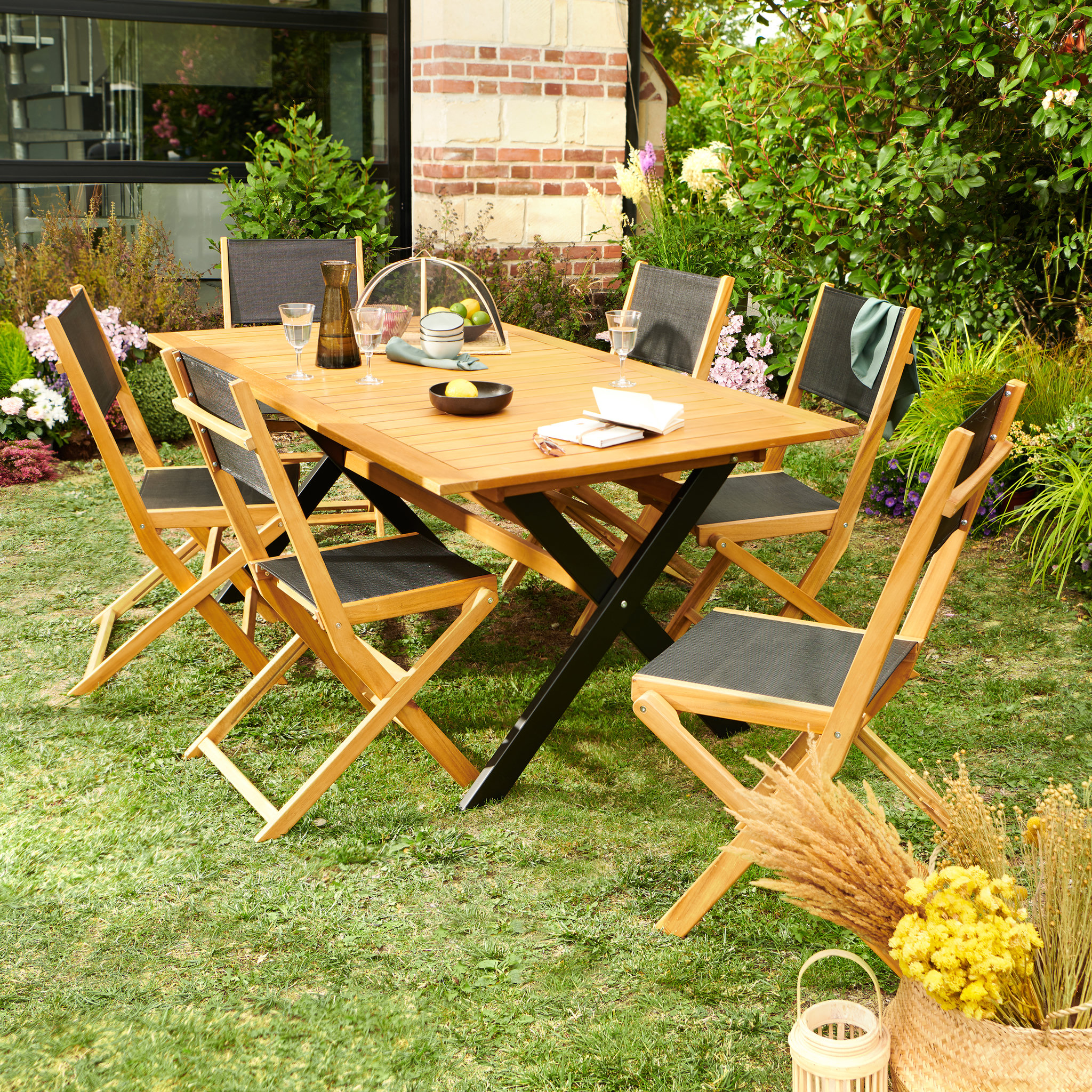 Voir la diapositive 6 : GARDENSTAR Chaise de jardin - Bois/Textilène - Noire - JAVA