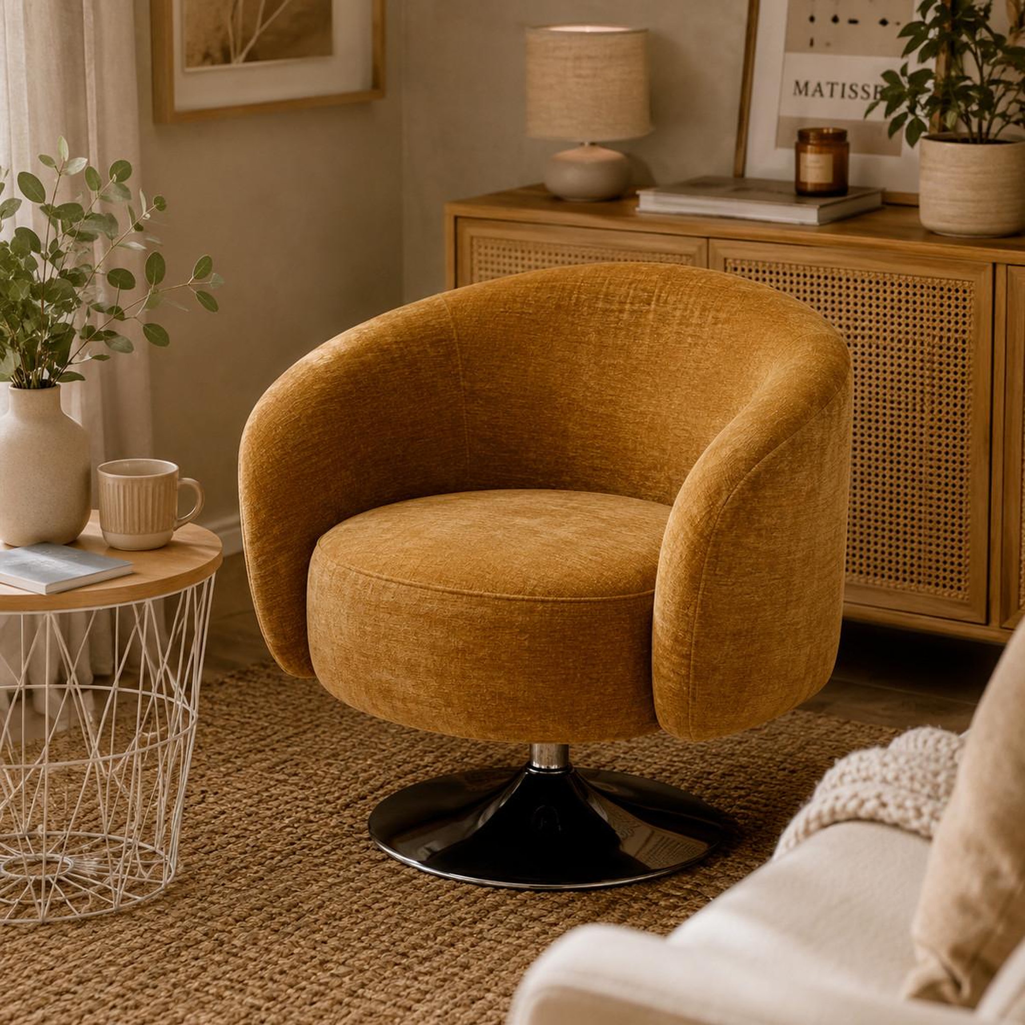 Voir la diapositive 5 : ATMOSPHERA Fauteuil pivotant velours  edith  73cm ocre
