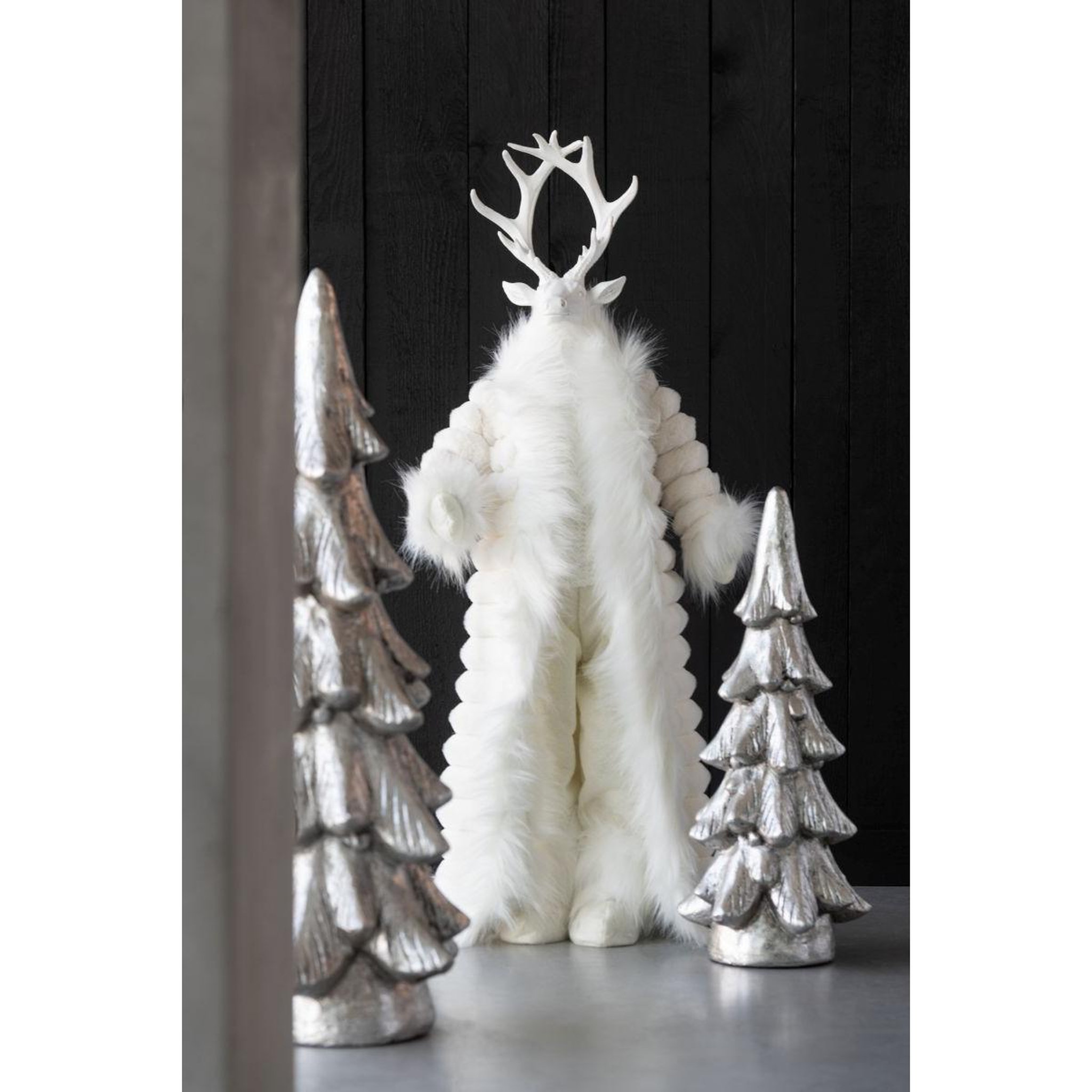 Voir la diapositive 3 : J-LINE Statue cerf debout  manteau  76cm blanc