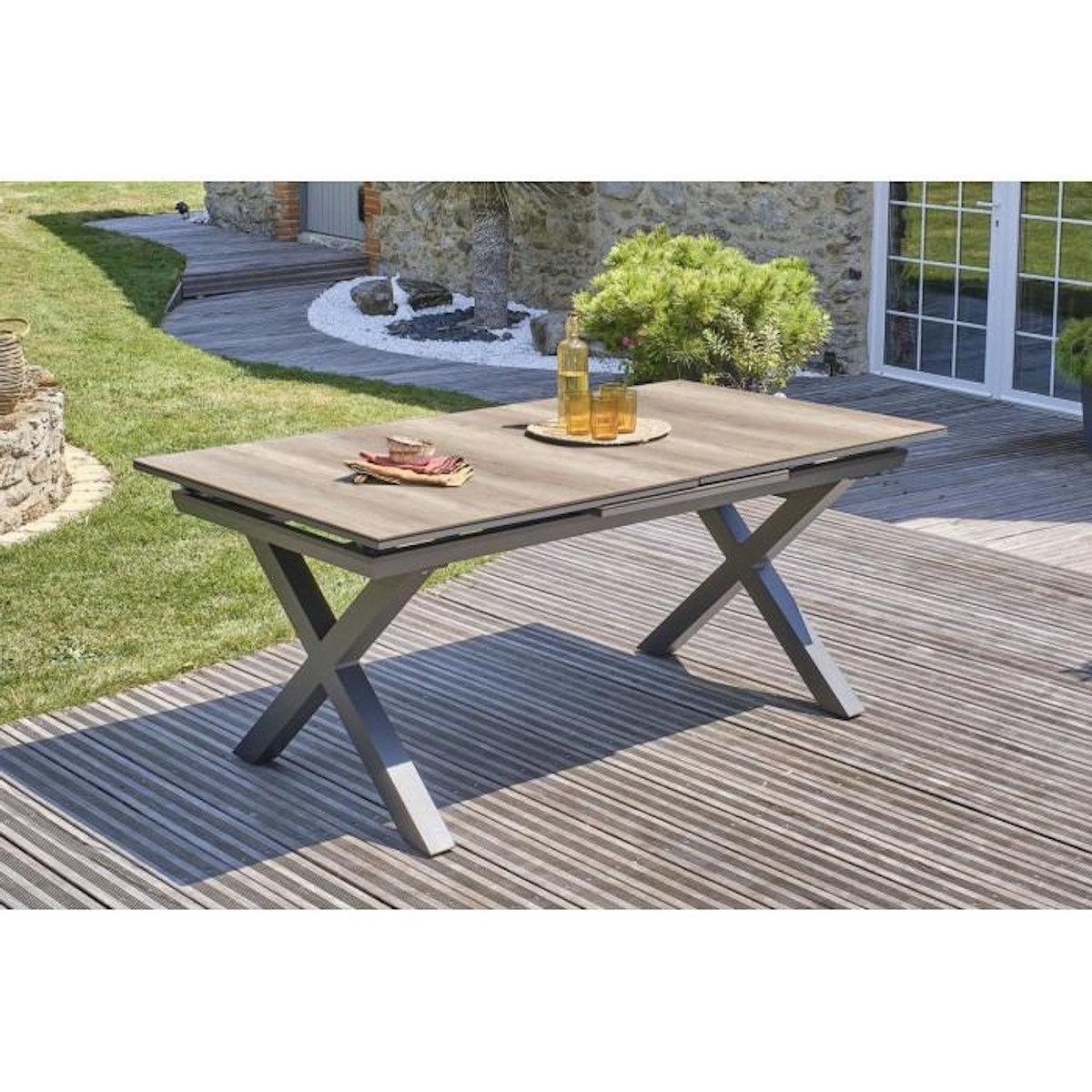 Paris Prix Ensemble Table de Jardin Extensible Imitation Bois & 8 Fauteuils  Floride  180-240cm Gris Anthracite