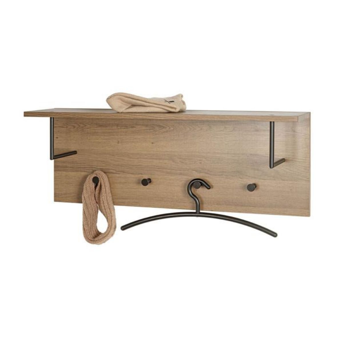 Paris Prix Patère Murale & Étagère  Miranda  80cm Chêne Foncé & Noir