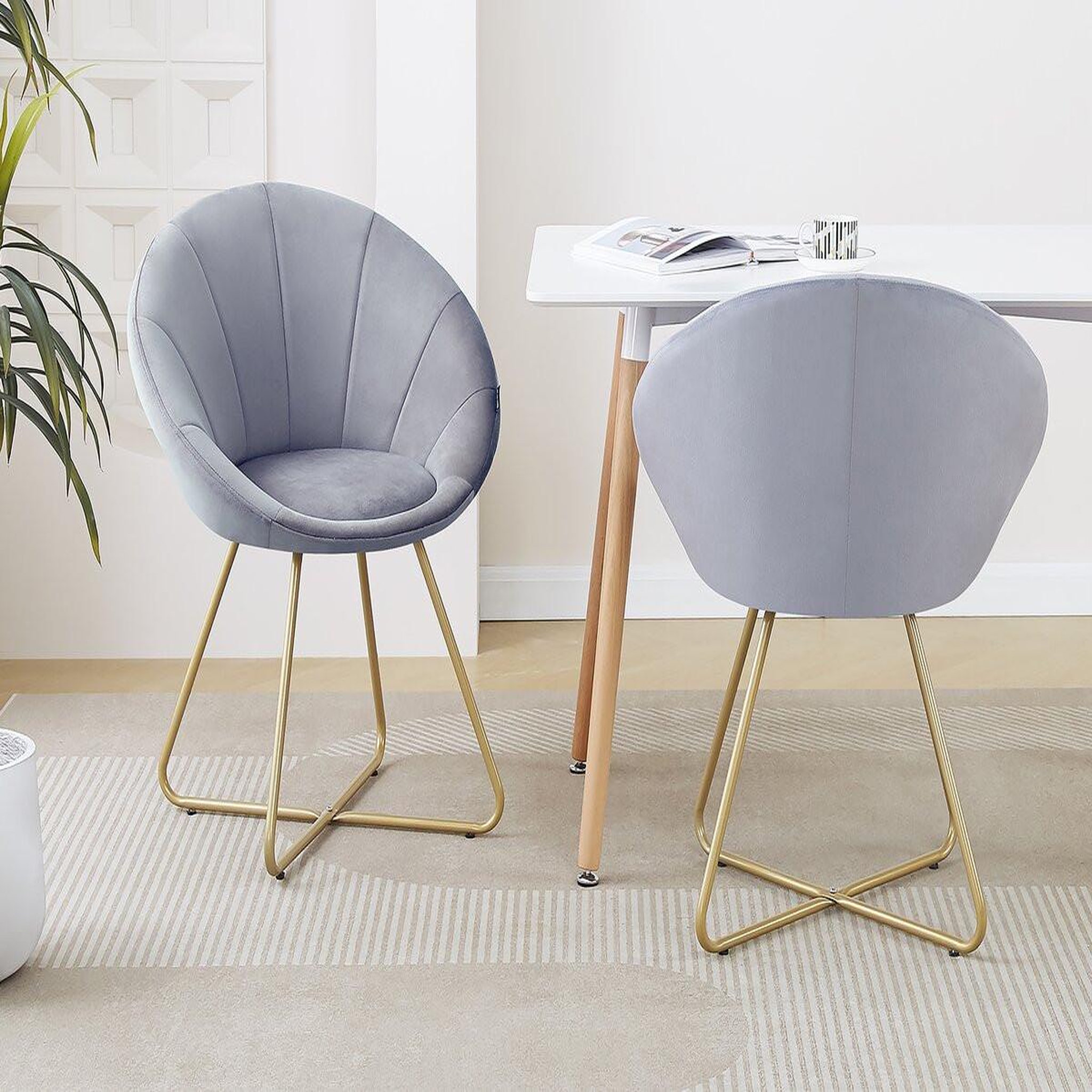 Voir la diapositive 2 : Habitat et Jardin Lot de 2 chaises de la salle a manger en velours  rosalie  - gris