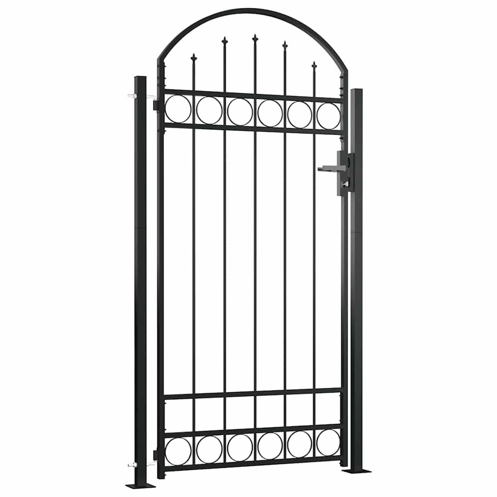 Voir la diapositive 2 : VIDAXL Portail de cloture ASSEN avec arc surbaisse et 2 poteaux, 105 x 170 cm, noir