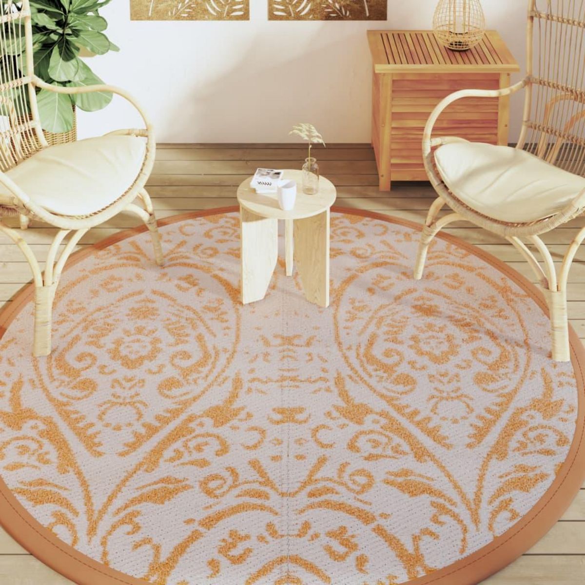 VIDAXL Tapis d'exterieur ARAKIL orange et blanc Ø200 cm PP