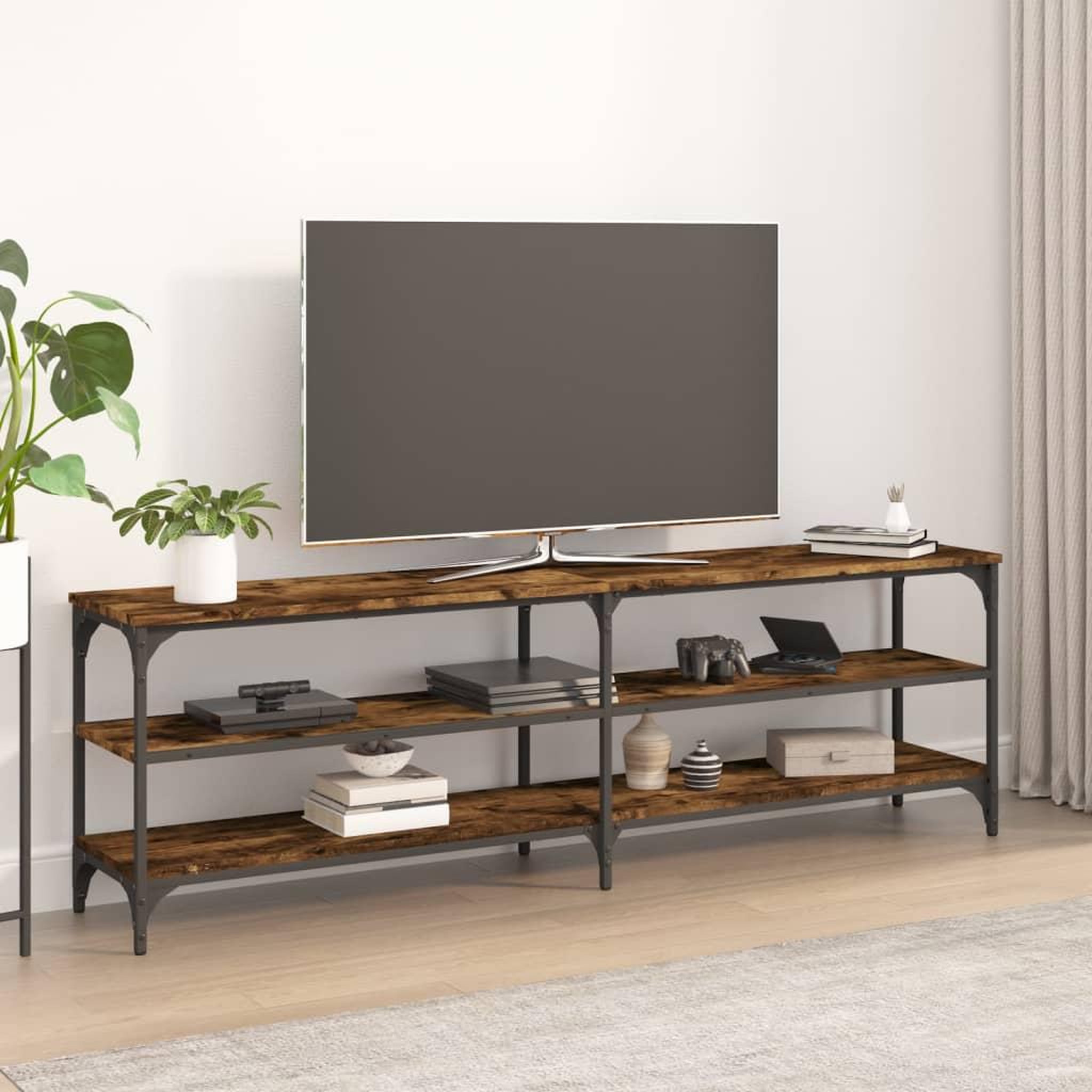 VIDAXL Meuble TV chene fume 160x30x50 cm bois d'ingenierie