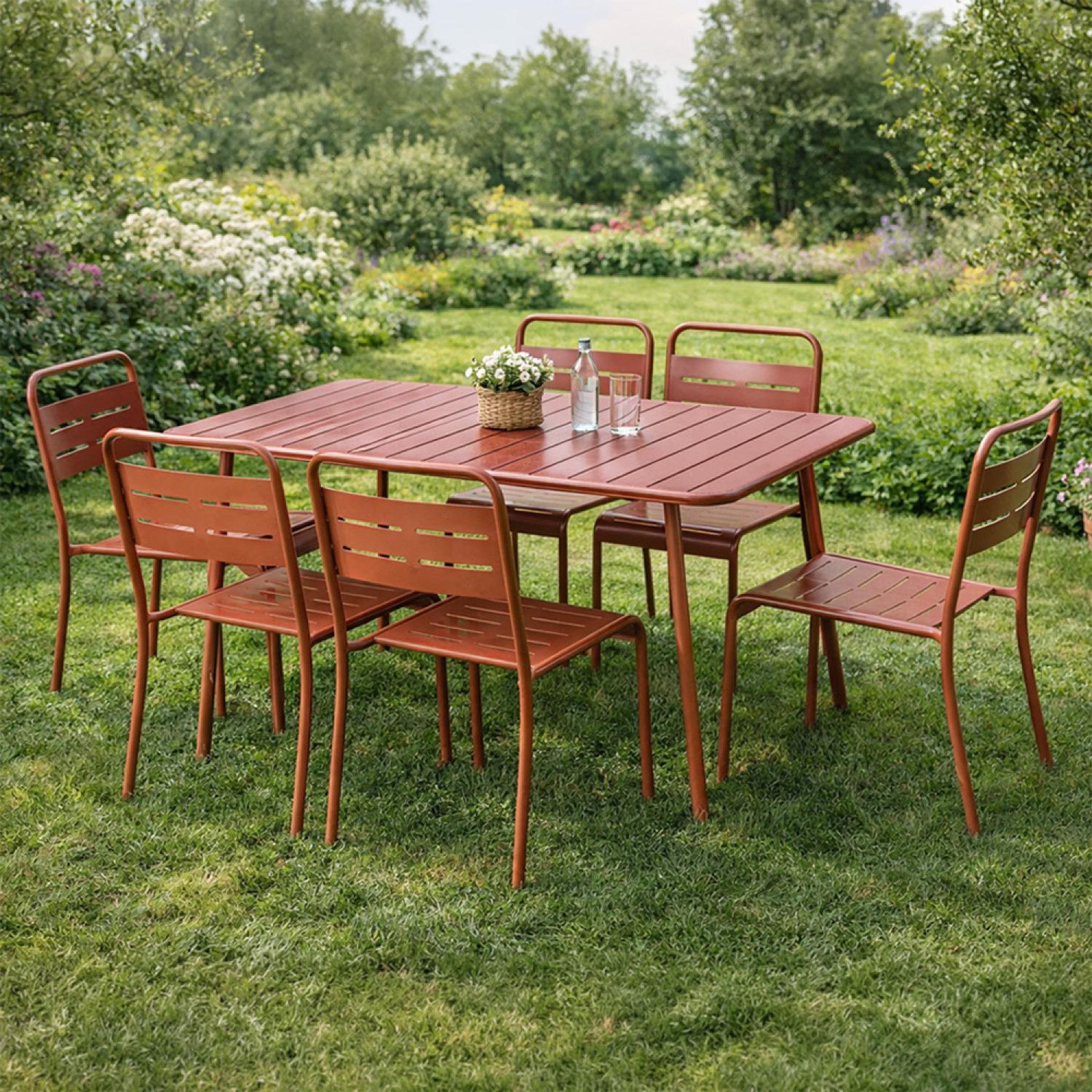 Voir la diapositive 5 : CONCEPT USINE Ensemble table de jardin 120 cm et 4 chaises terracotta bergame
