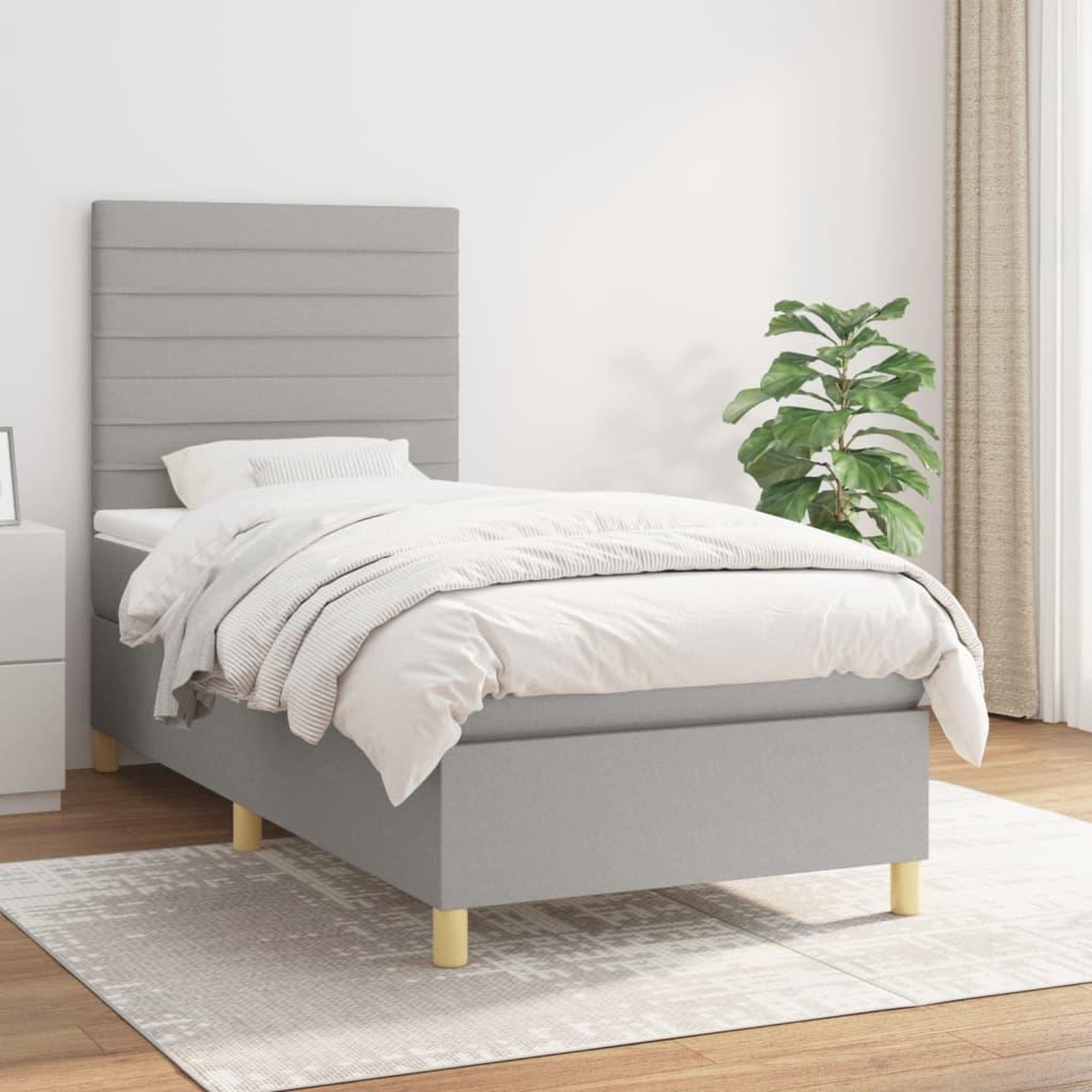 Voir la diapositive 1 : VIDAXL Sommier a lattes de lit avec matelas Gris clair 80x200 cm Tissu