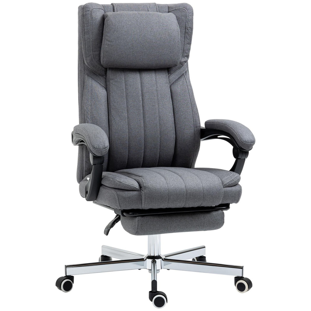 VINSETTO Fauteuil de bureau manager grand confort repose-pied dossier inclinable accoudoirs tétière rembourrés tissu gris