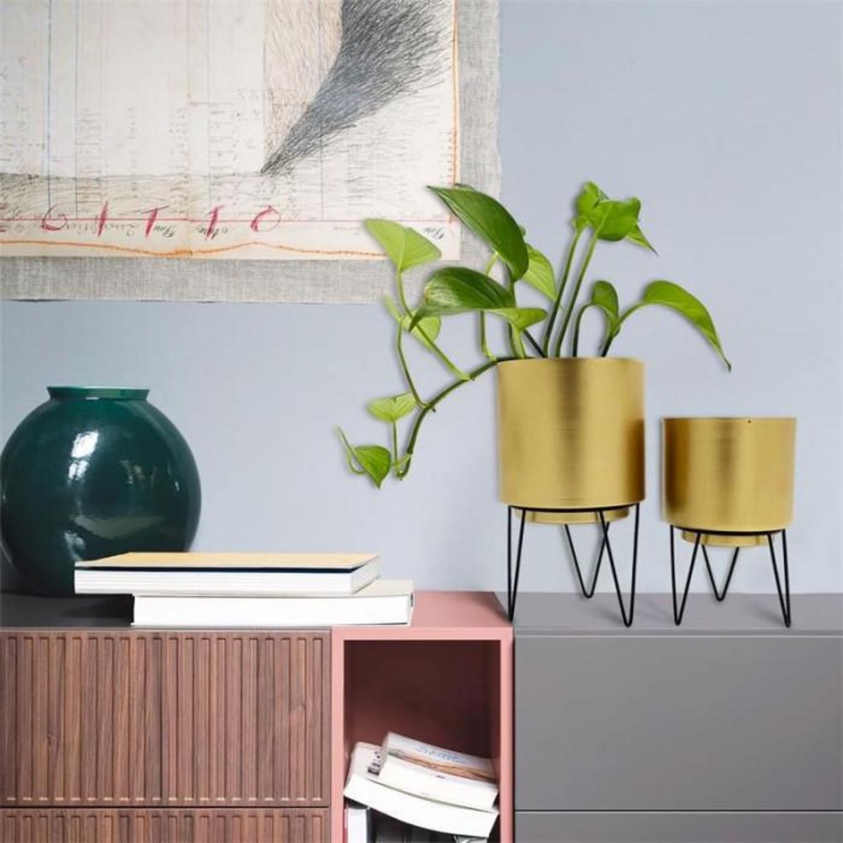 Paris Prix Lot de 2 Pots à Fleurs  Pied Filaire  22cm Or