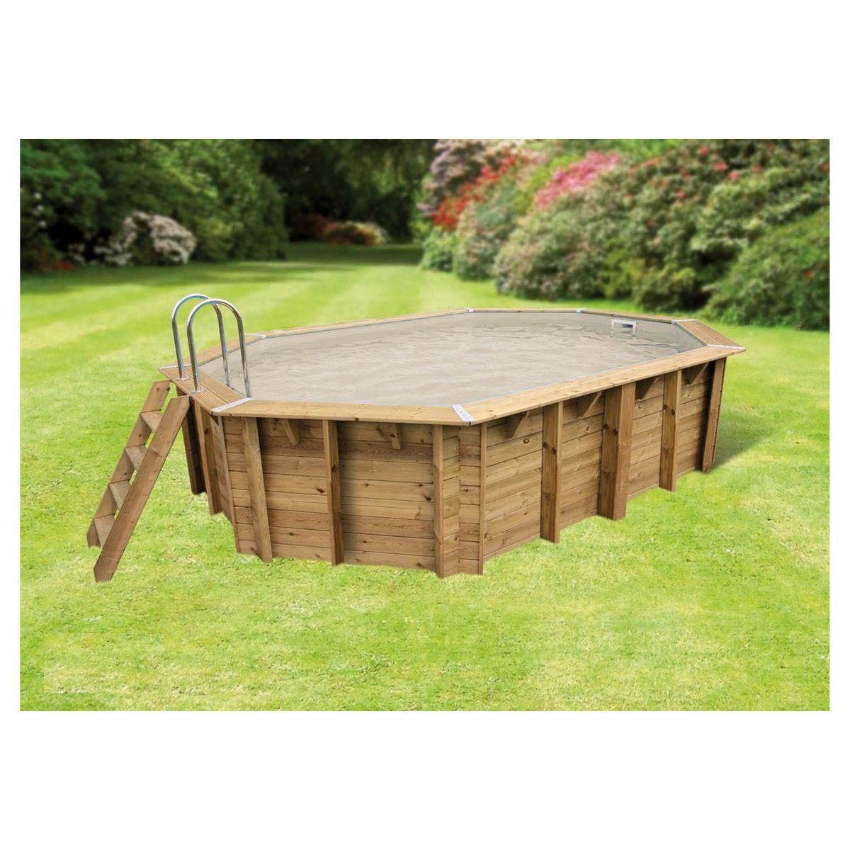 UBBINK Piscine hors sol bois octogonale - 355x550x120cm - Liner Beige - OCEA