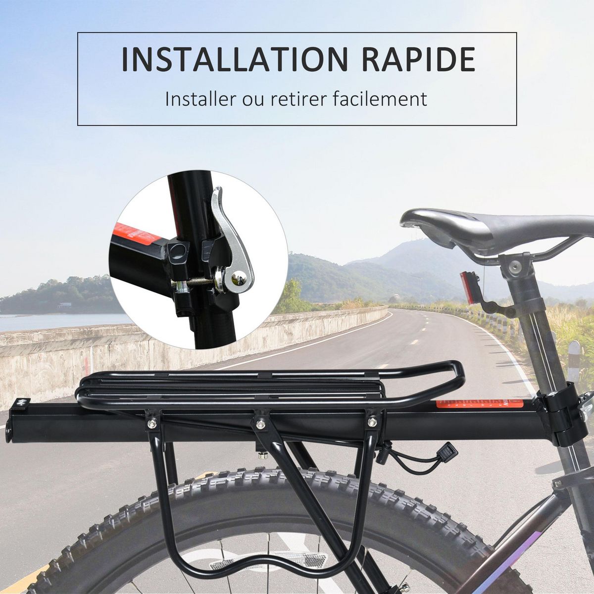 HOMCOM Porte-bagages arrière de vélo - porte-bagages universel de vélo - rangement vélo réglable - alu. PP noir