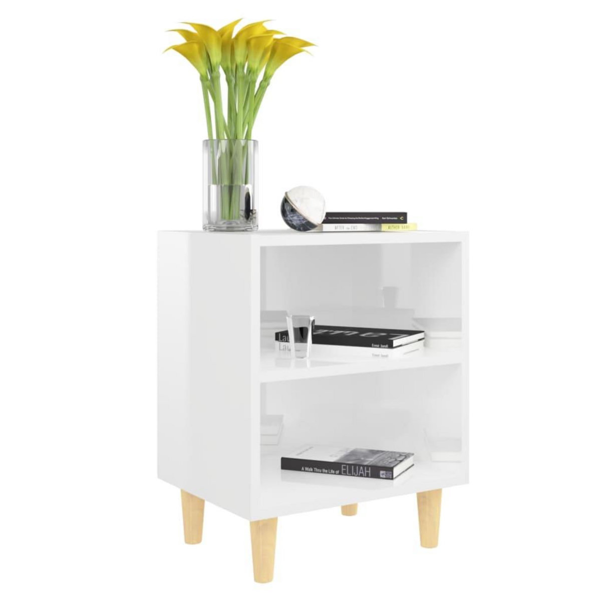 VIDAXL Tables de chevet pieds en bois 2 pcs Blanc brillant 40x30x50 cm