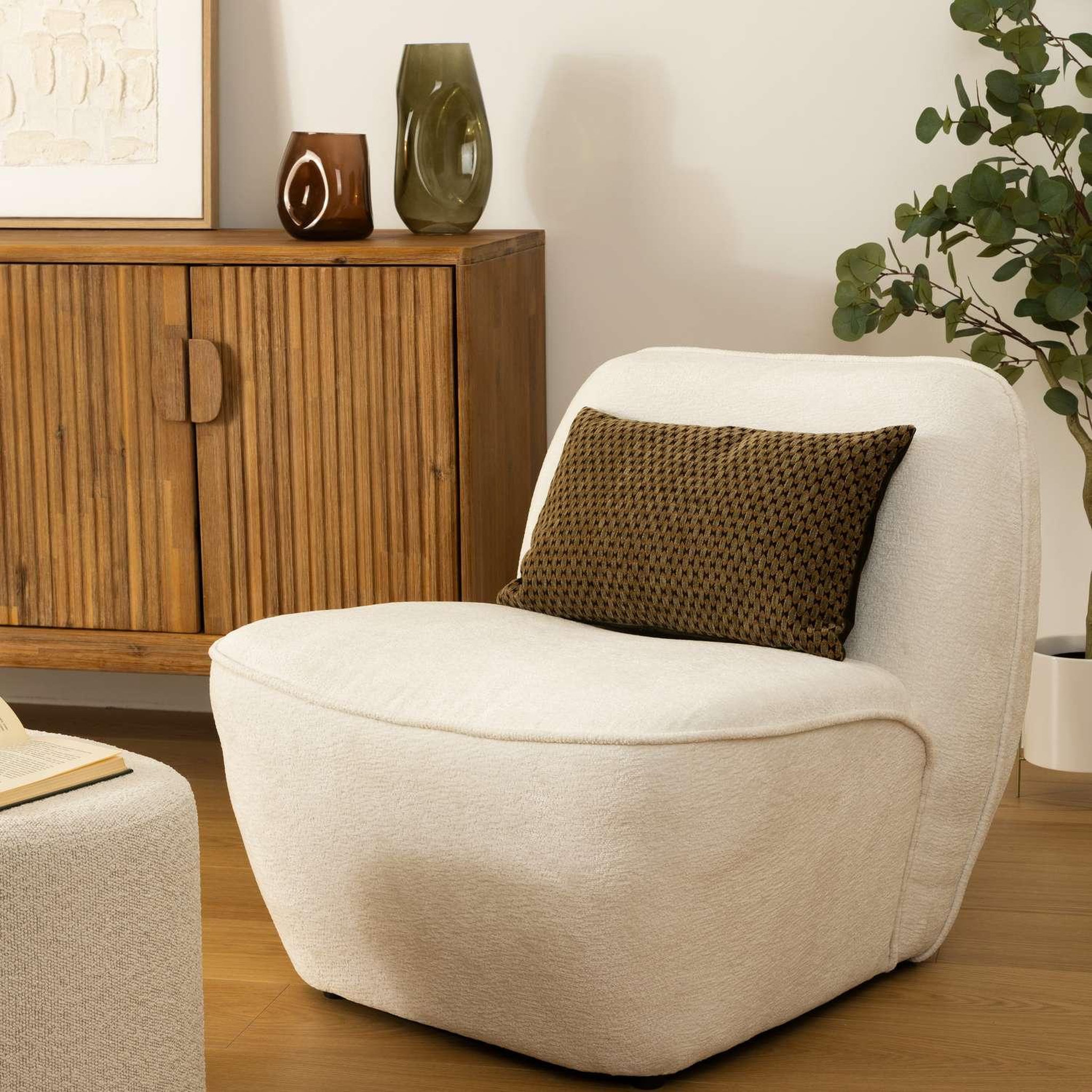 Voir la diapositive 2 : ATMOSPHERA Chauffeuse en tissu chenille minari - blanc