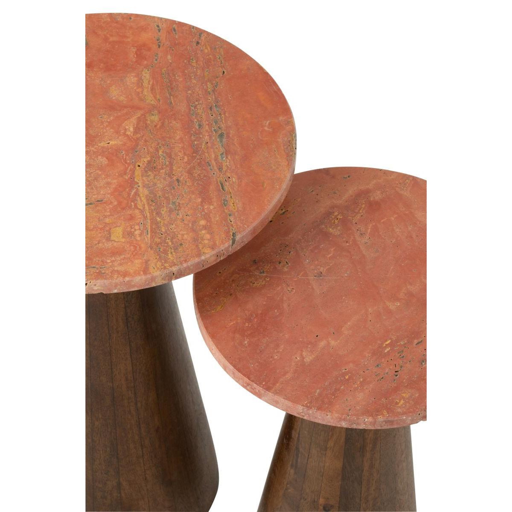 Voir la diapositive 3 : J-LINE Lot de 2 tables d'appoint en marbre  eula  53cm terracotta