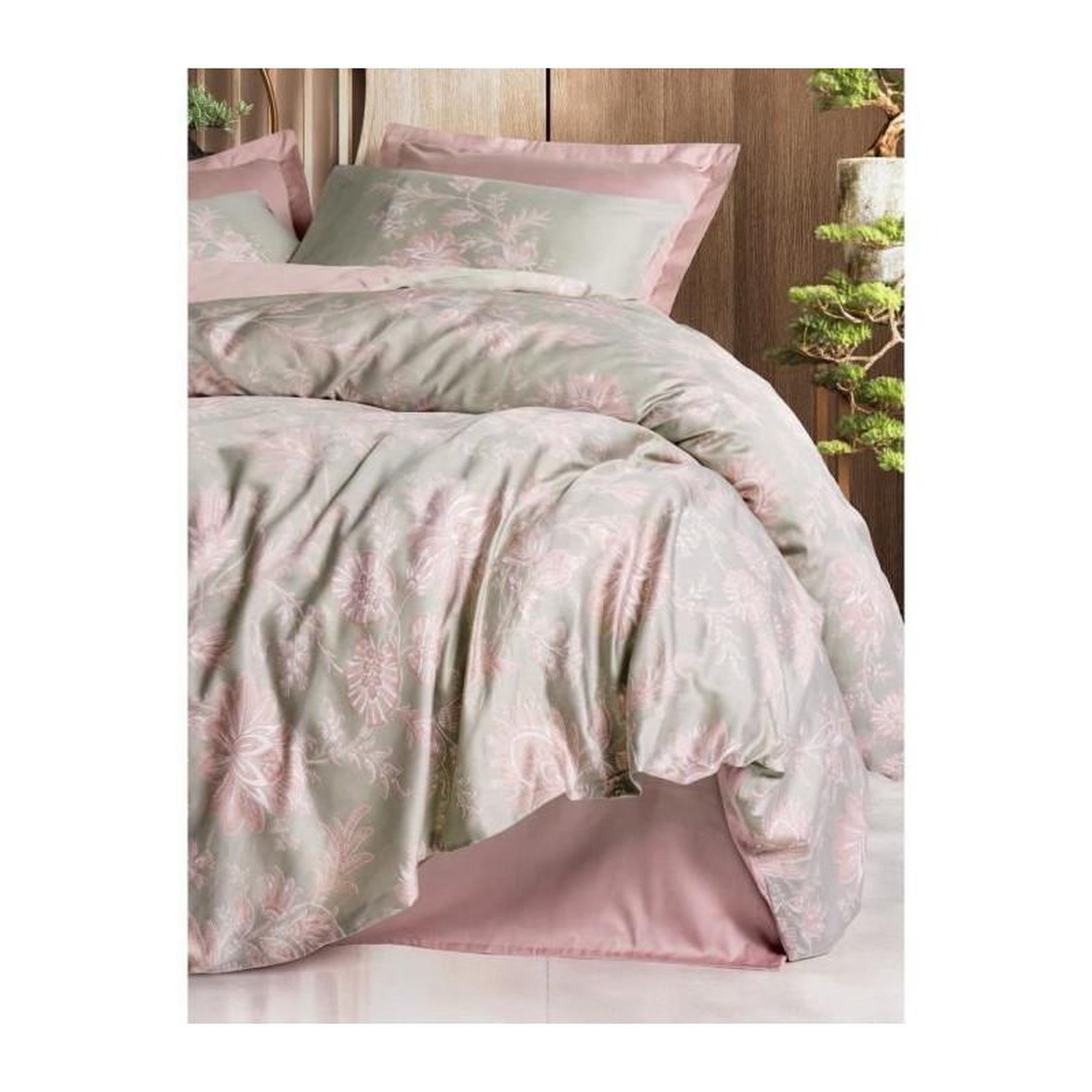 Voir la diapositive 3 : GENERIQUE Parure de lit - 129CTN64854 - 1 housse de couette 220 x 240 cm + 2 taies d'oreiller 60 x 60 cm - Satiné 100% coton - Poudre