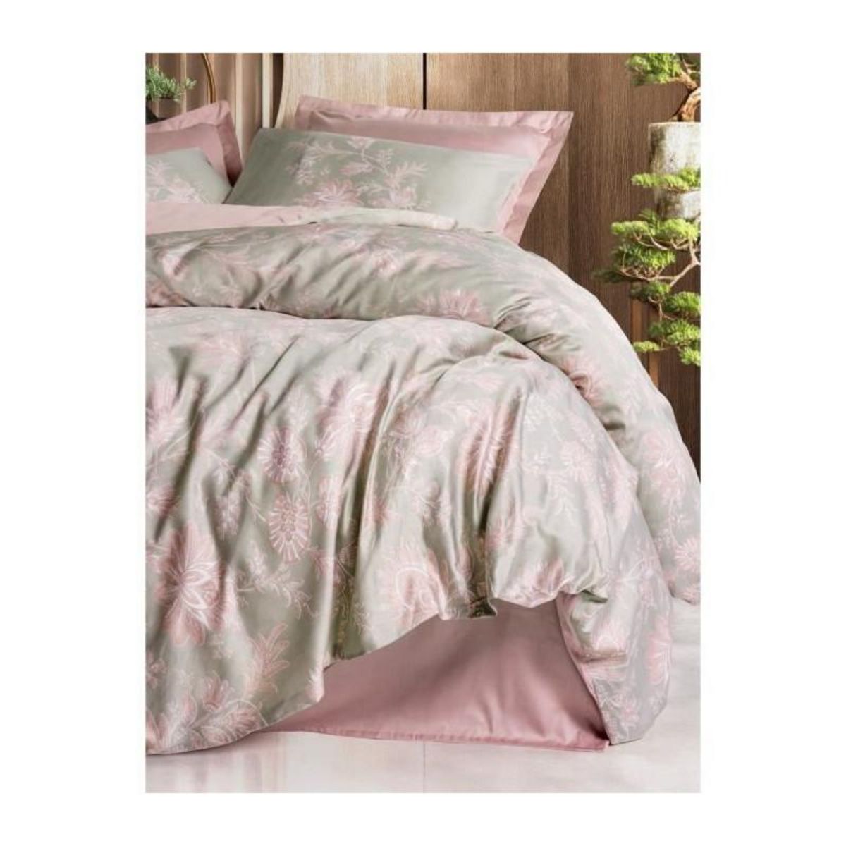 GENERIQUE Parure de lit - 129CTN64854 - 1 housse de couette 220 x 240 cm + 2 taies d'oreiller 60 x 60 cm - Satiné 100% coton - Poudre