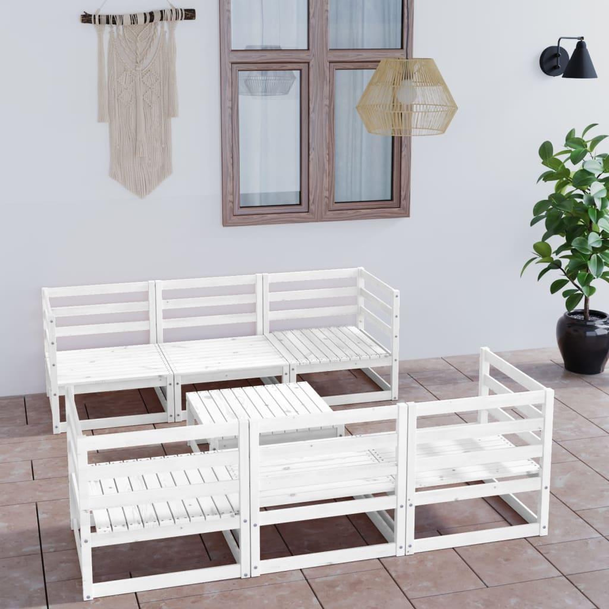 Voir la diapositive 1 : VIDAXL Salon de jardin 7 pcs Blanc Bois de pin massif