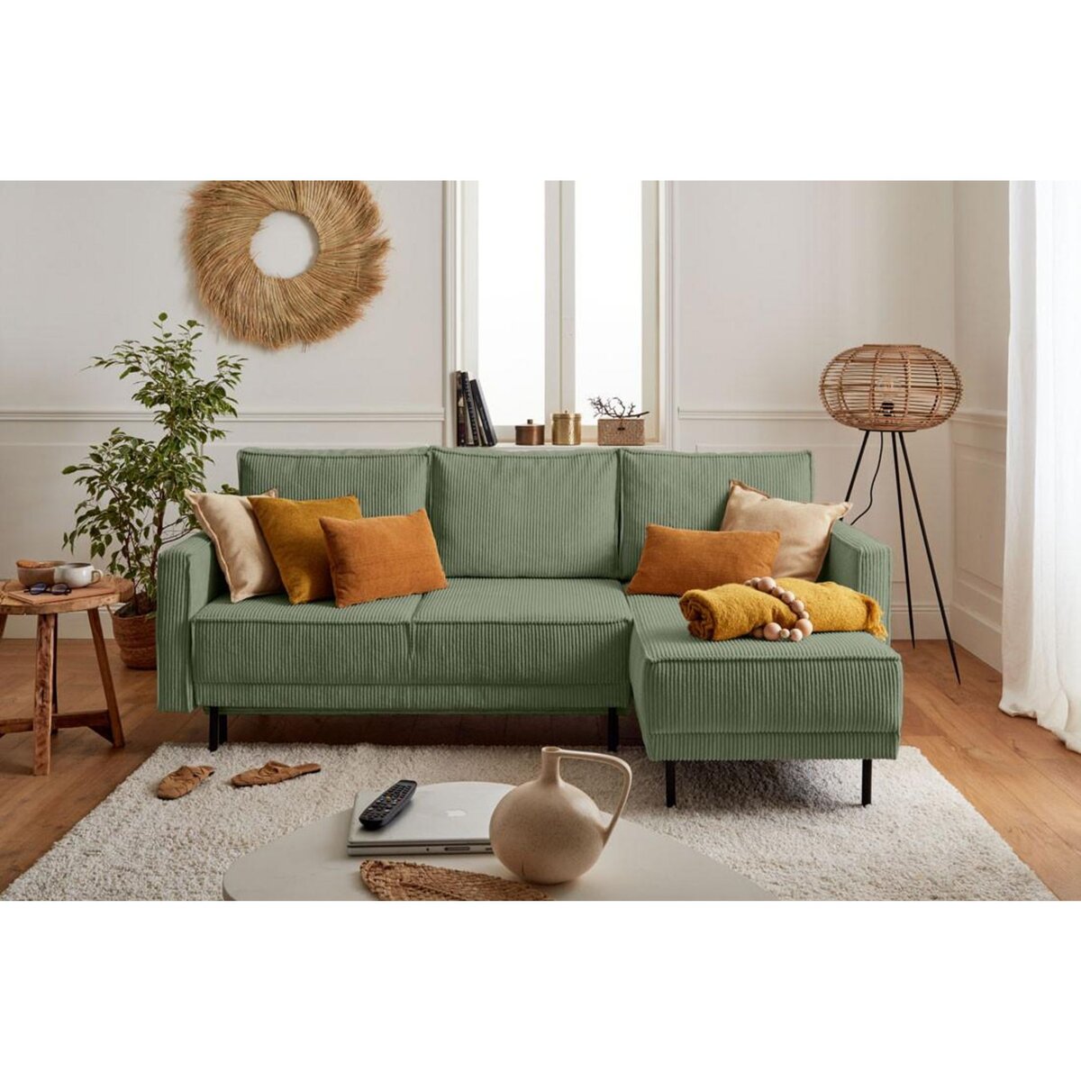 LISA DESIGN Charlie - canapé d'angle réversible - 4 places - convertible avec coffre - en velours côtelé