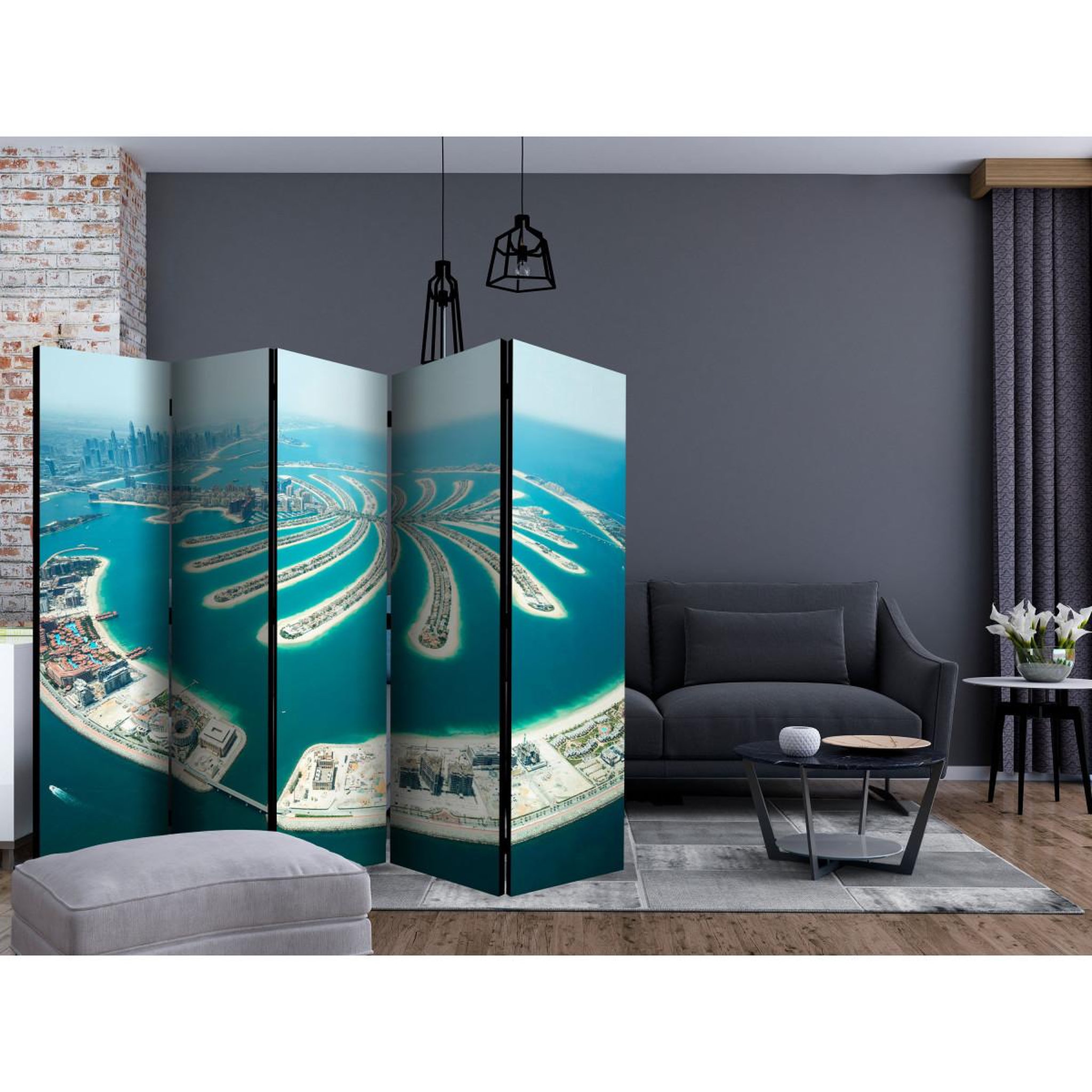 Voir la diapositive 2 : Paris Prix Paravent 5 volets  dubai : palm island  172x225cm