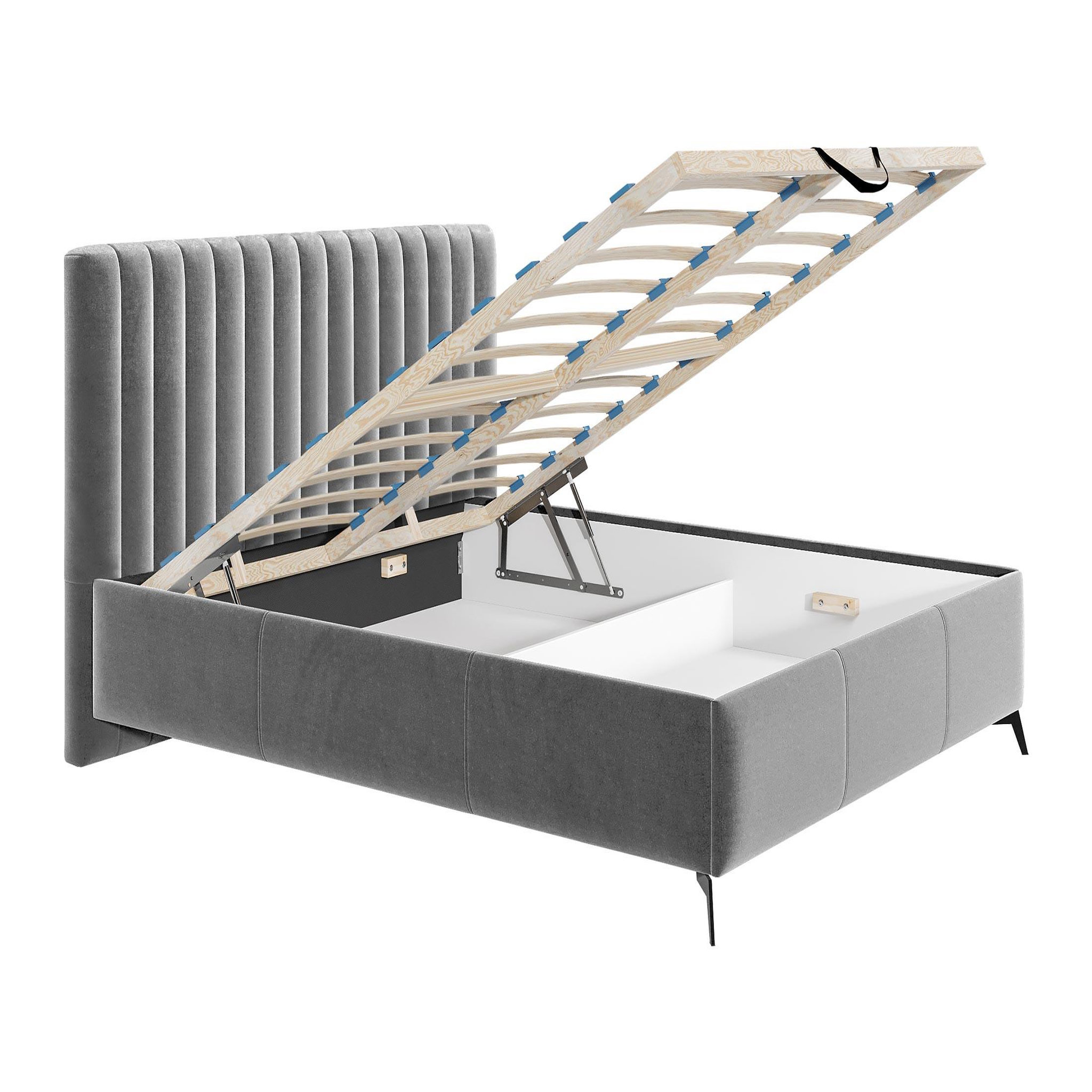 Voir la diapositive 2 : BEST MOBILIER Mendoza - lit coffre - 180x200 - sommier inclus - en velours