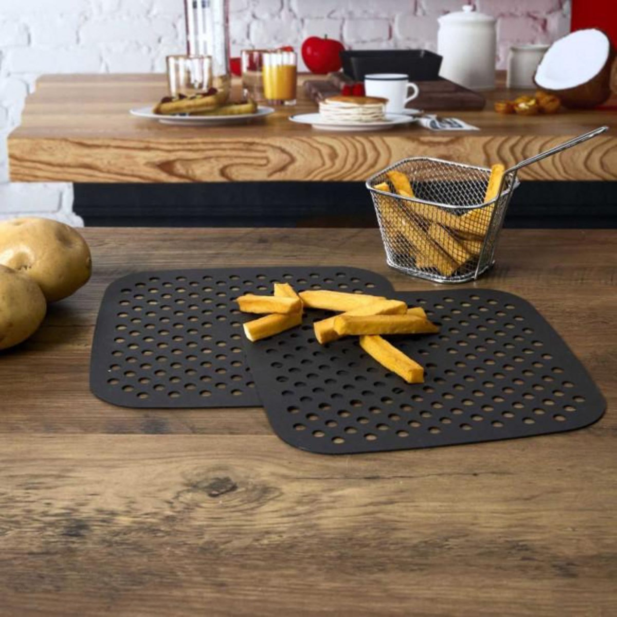 Paris Prix Lot de 2 Tapis de Cuisson Réutilisable  Friteuse à Air  21cm Noir