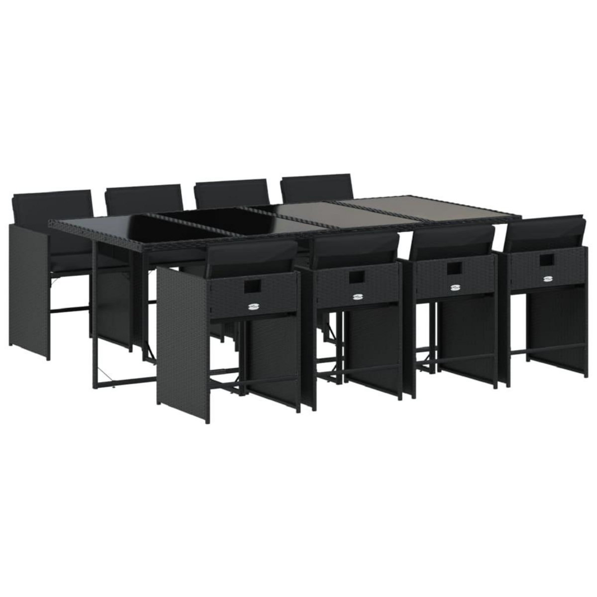 VIDAXL Ensemble a manger de jardin 9pcs coussins noir resine tressee