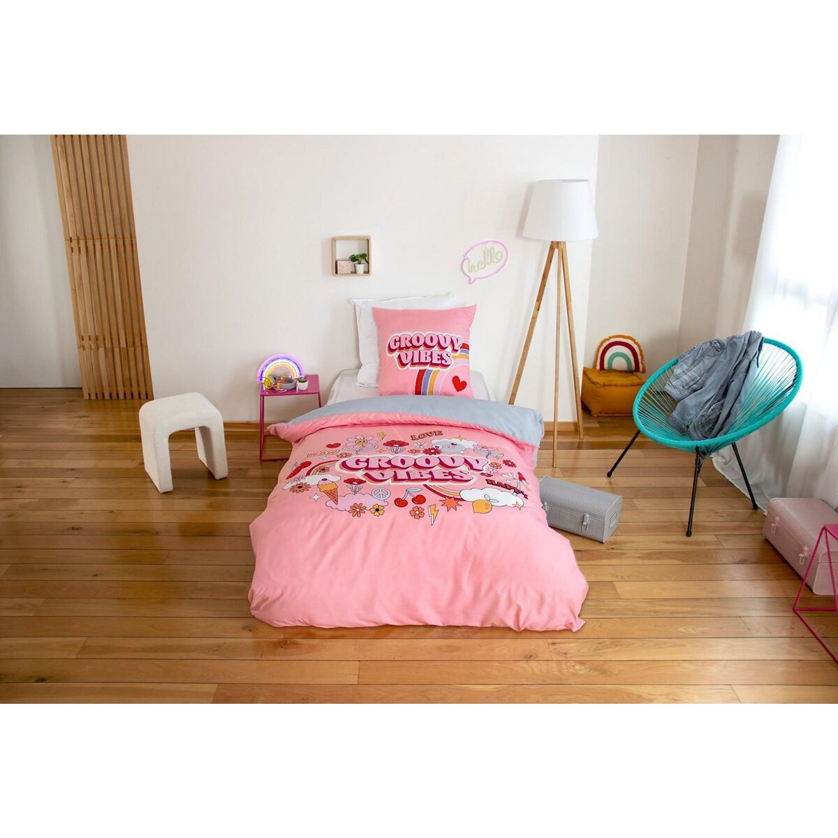 Home collection Parure housse de couette 2pcs 140x200 100% microfibre - groovy vibes