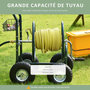 Voir la diapositive 4 : OUTSUNNY Dévidoir sur roues 70 m - dévidoir métal - dévidoir chariot - enrouleur tuyau d'arrosage - poignée antidérapante, panier rangement - métal vert