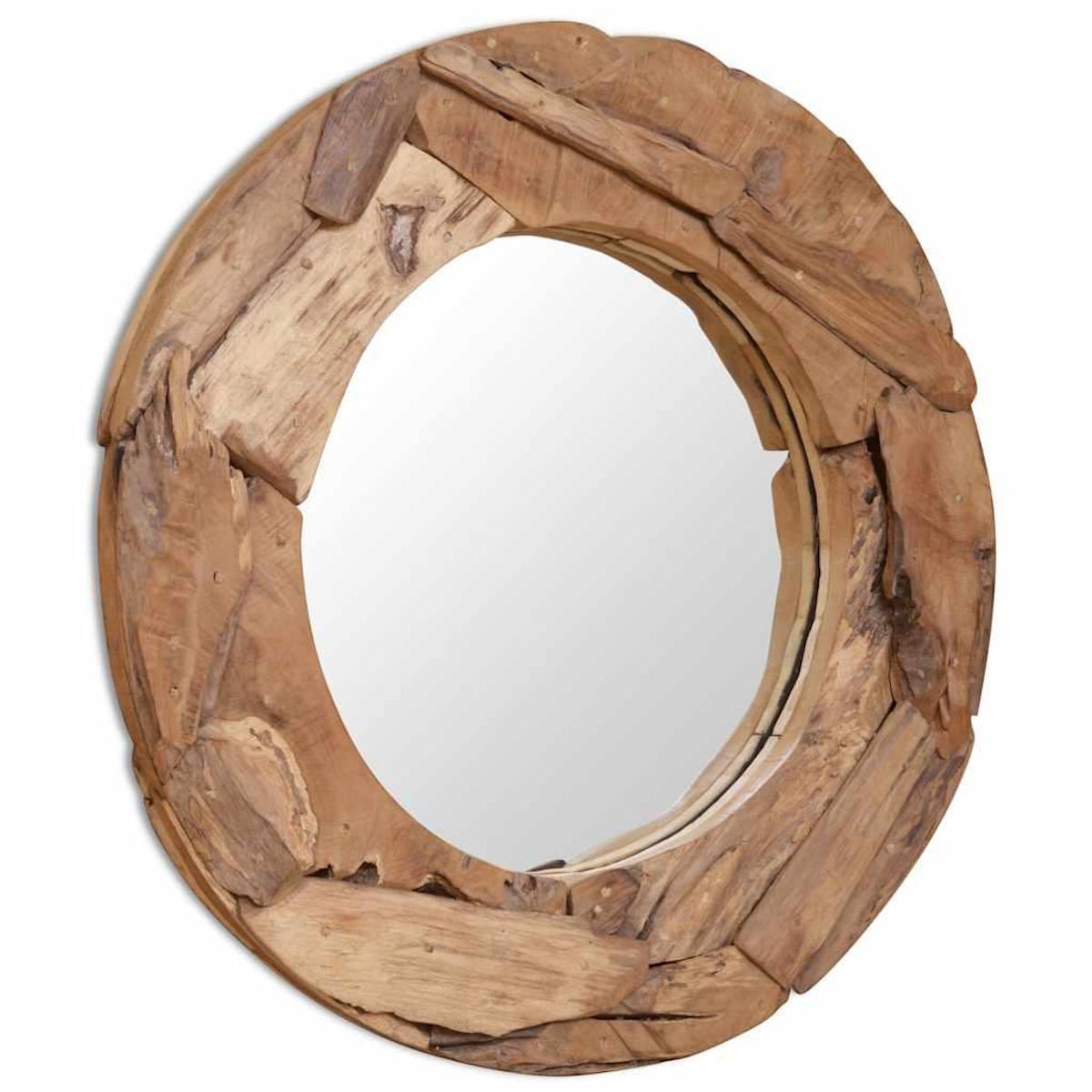 VIDAXL Miroir decoratif Teck 80 cm Rond