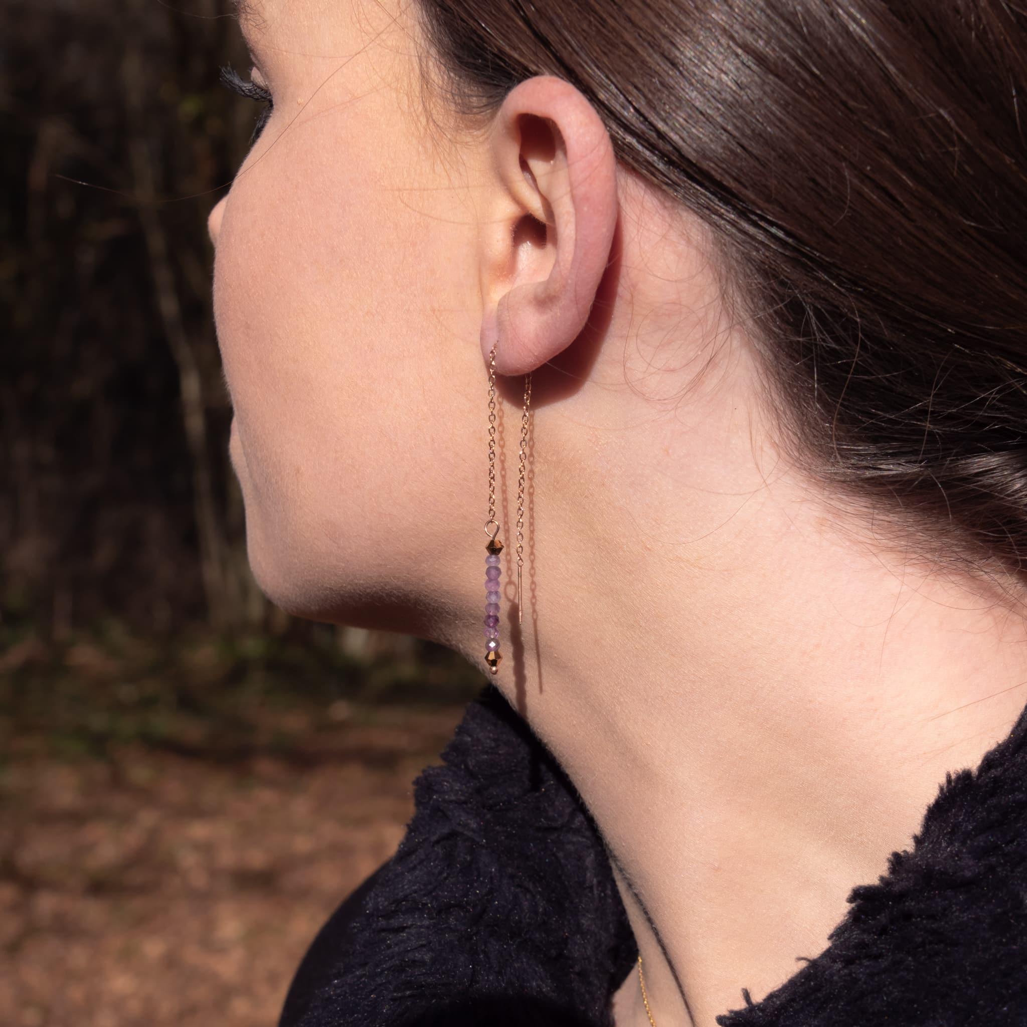 Voir la diapositive 6 : SLOYA Boucles d'oreilles pendantes Lumia en pierres Améthyste
