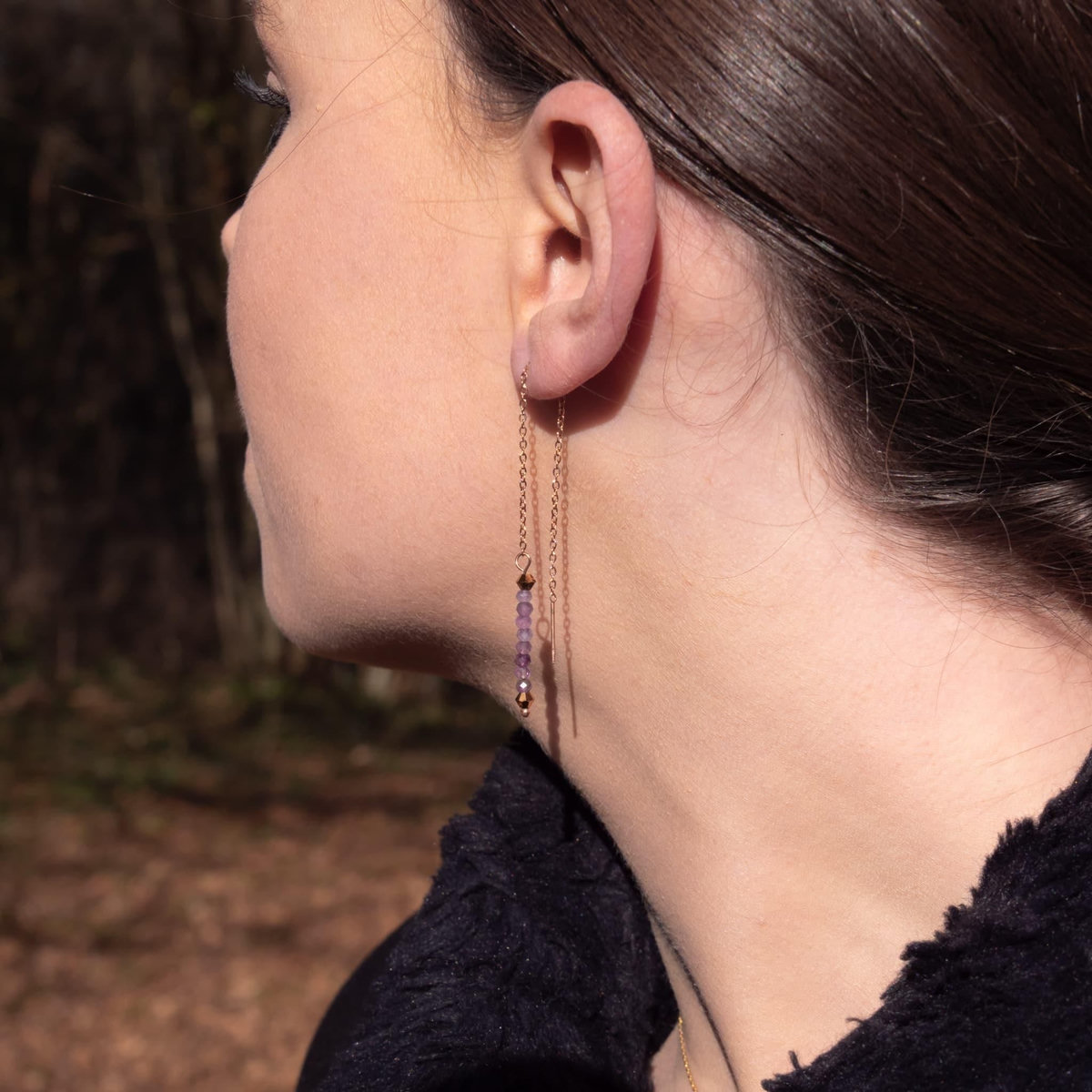 SLOYA Boucles d'oreilles pendantes Lumia en pierres Améthyste