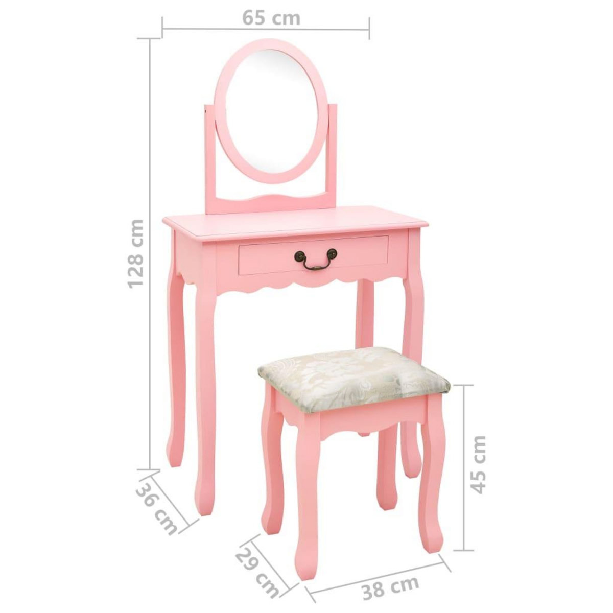 VIDAXL Coiffeuse et tabouret Rose 65x36x128 cm Bois de paulownia MDF