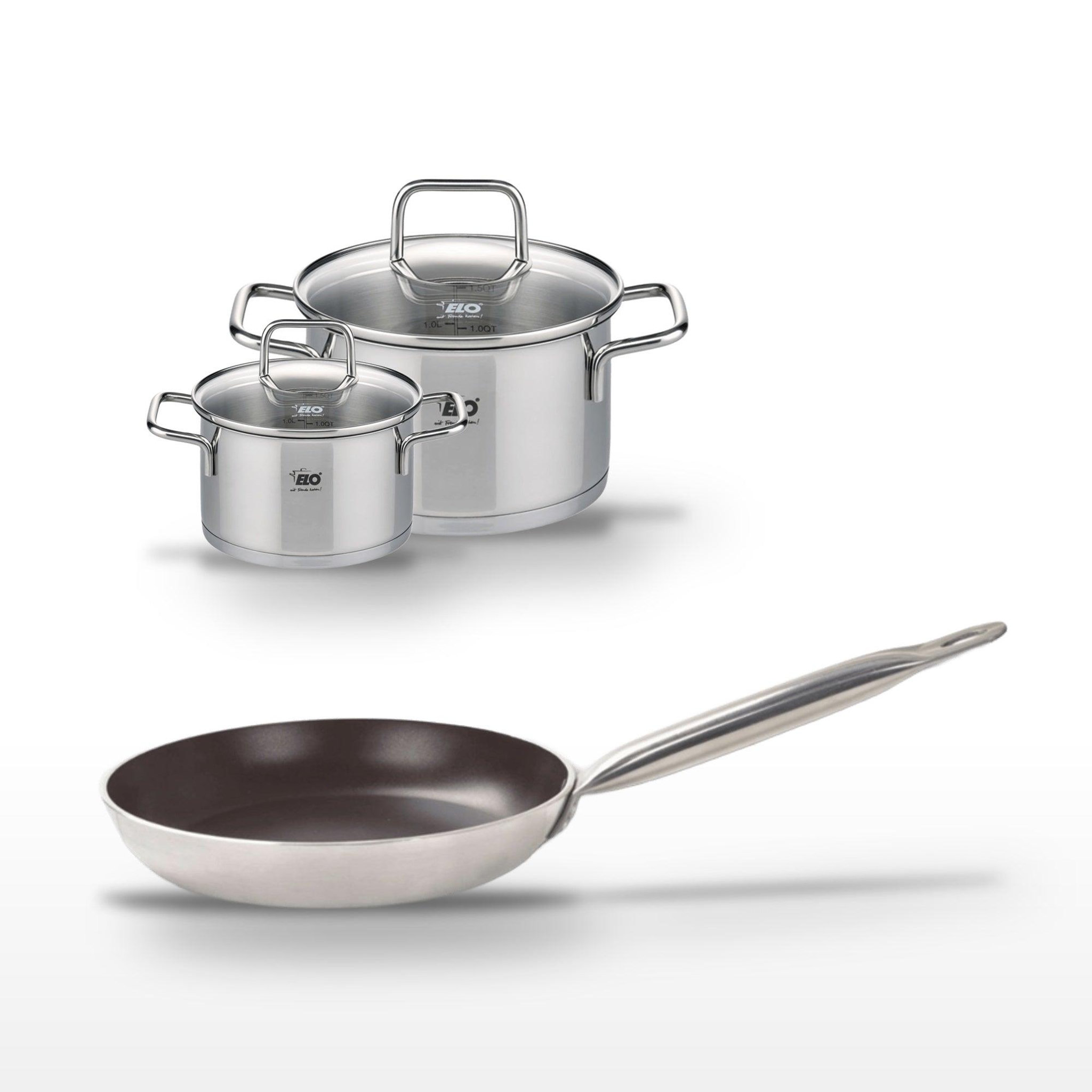 Voir la diapositive 2 : ELO Lot poêle 24 cm avec revêtement céramique sans pfas & 2 faitouts elo bistro line citrin