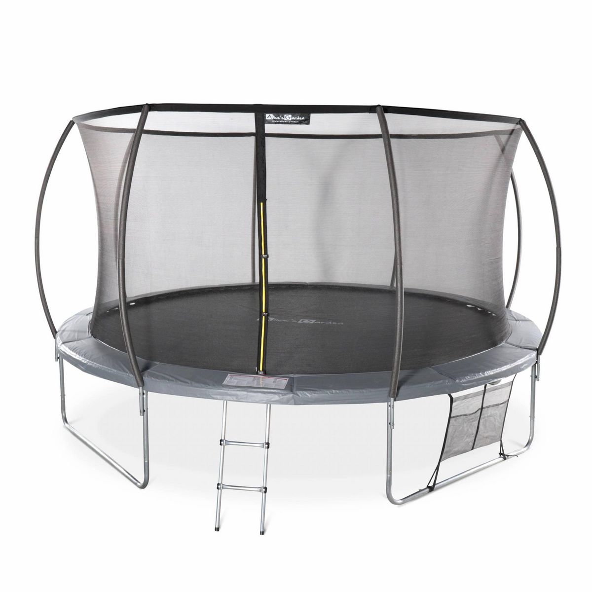 SWEEEK Trampoline rond Ø 430cm gris avec filet de protection intérieur - Venus Inner XXL –  échelle. bâche. filet pour chaussures et kit d'ancrage 4.30m 430 cm