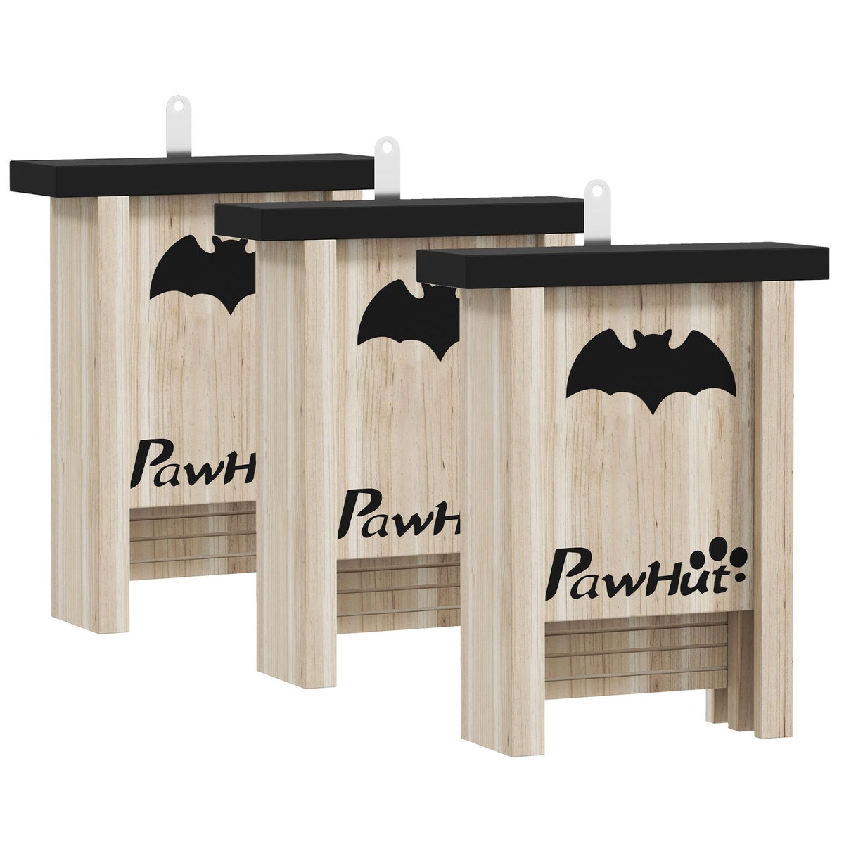 PAWHUT Nichoir à chauves-souris - lot de 3 - dim. 18L x 6l x 22H cm - bois sapin naturel noir