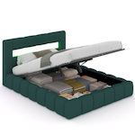 CONCEPT USINE Lit nuage coffre LED 140x190cm velours vert OMAHA