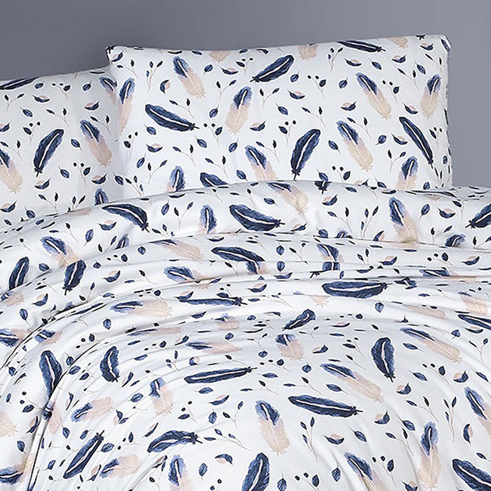 Voir la diapositive 3 : Home collection Parure housse de couette 3 pcs 240x220 cm 100% coton 57 fils imprimé. Plume